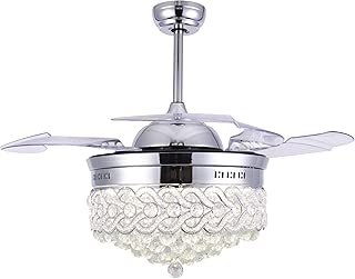 Bella Depot Modern Ceiling Fan Dimmable Chandelier Ceiling Fans with lights - Crystal ceiling fan with Retractable blades, Remote Control, Chrome Finish, 2 Down-rods Included - coolthings.us