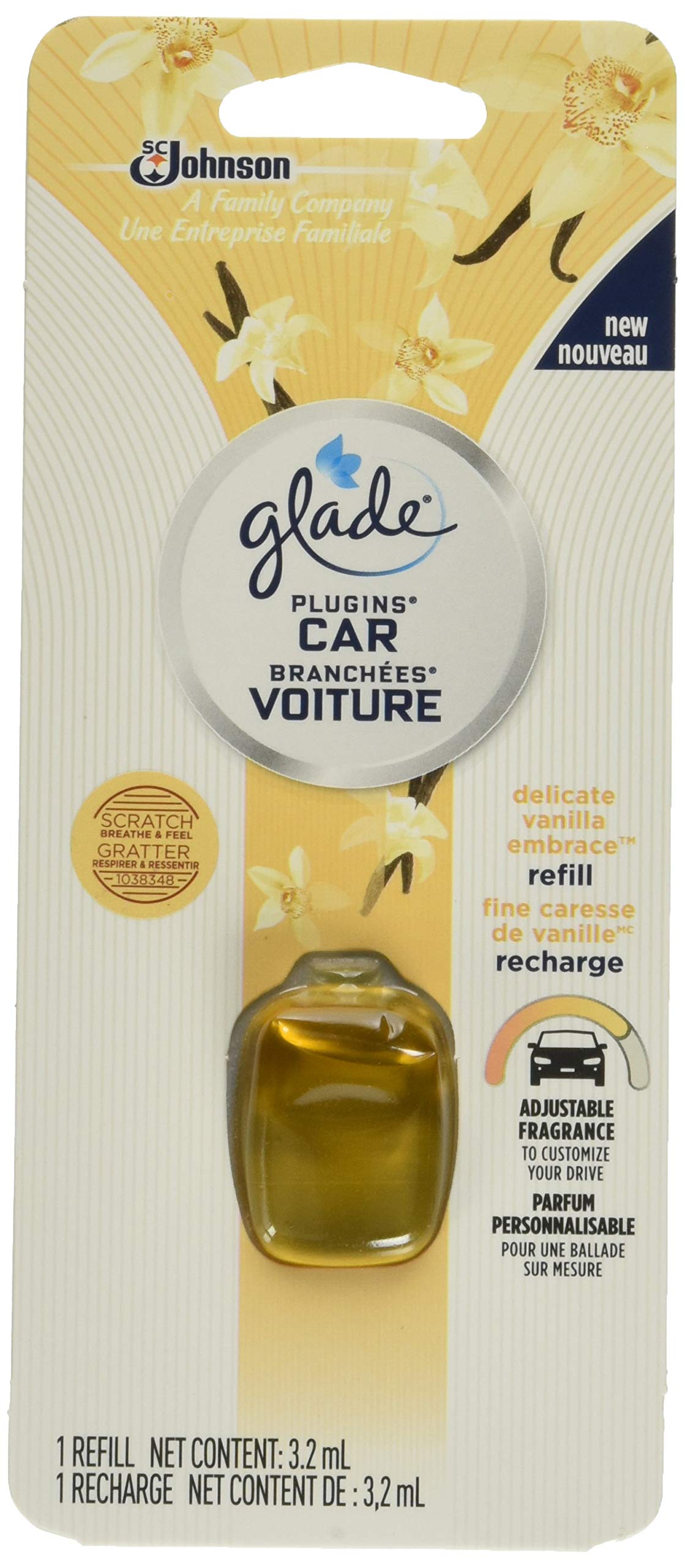 GladePlugins Scented Car Refill, Delicate Vanilla Embrace - 0.11 fl oz / 3.2 mL X 6 Pack Case