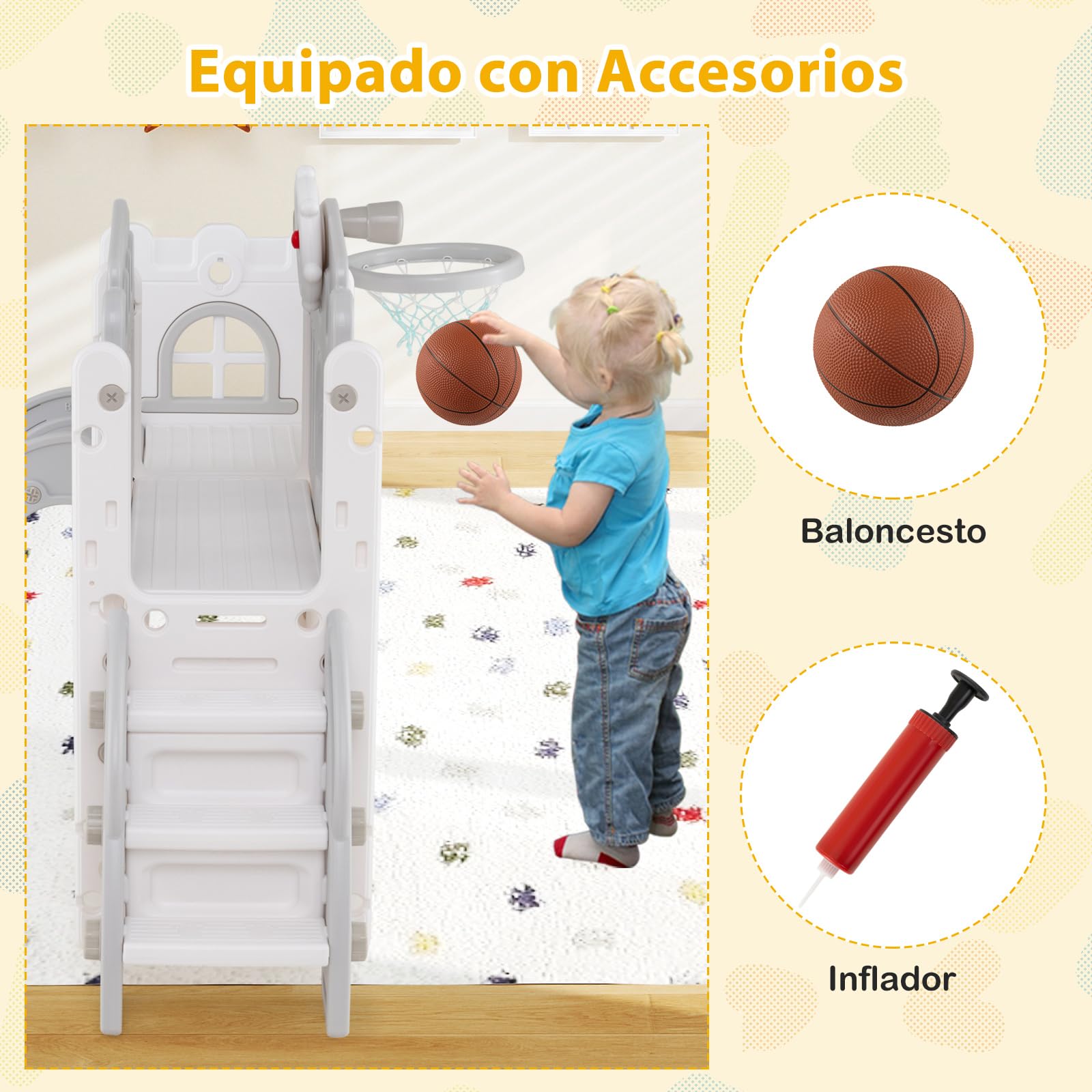 Tobogán 9 En 1 COSTWAY Con Baloncesto, Volante Y Túnel - Juego Infantil De Interior De 176x138x102 Cm