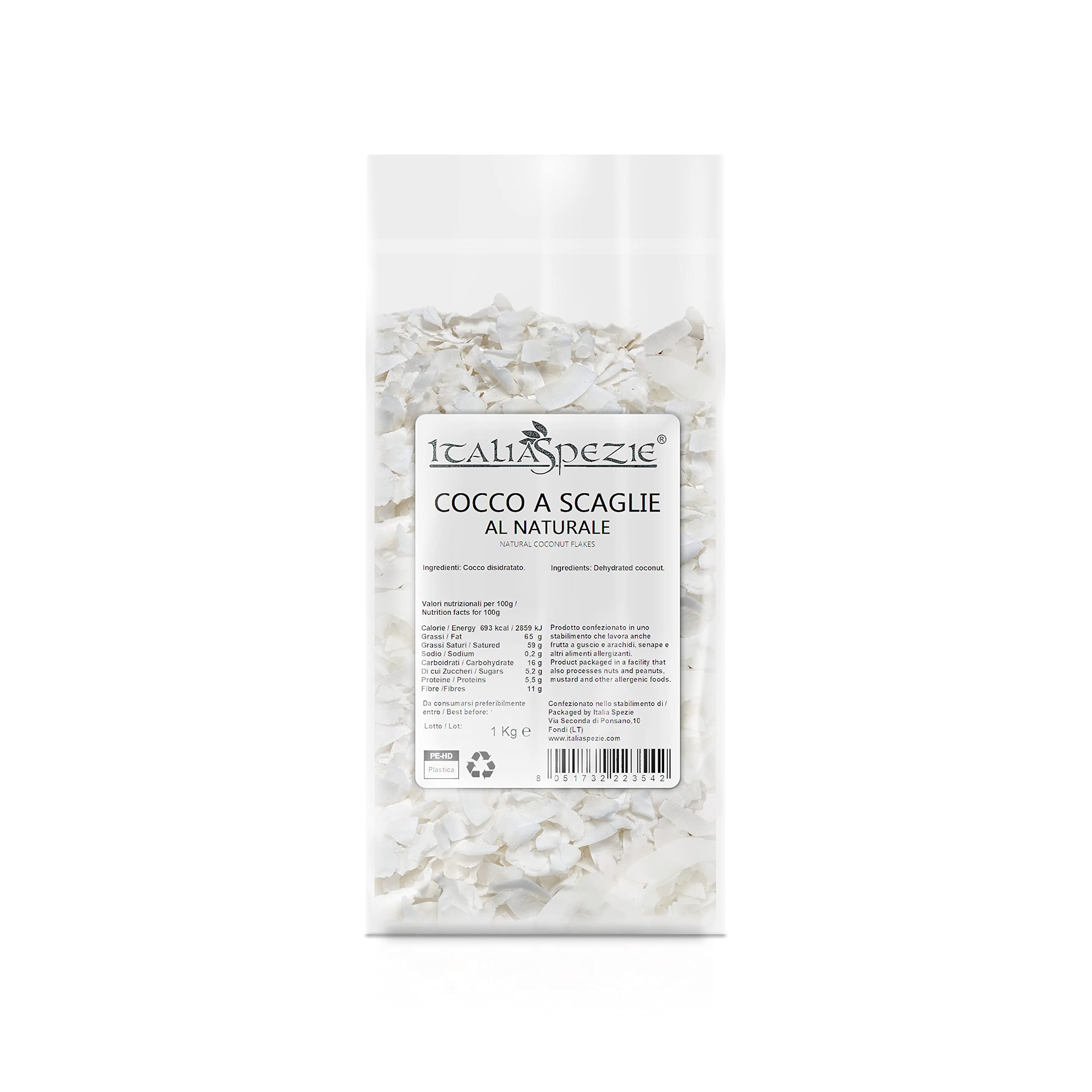 ITALIA SPEZIE - Cocco a fette senza zuccheri aggiunti - 1 kg - Chips di cocco non tostate, al naturale, 100% Scaglie di cocco, croccanti, senza zolfo, snack vegano, muesli, dolci