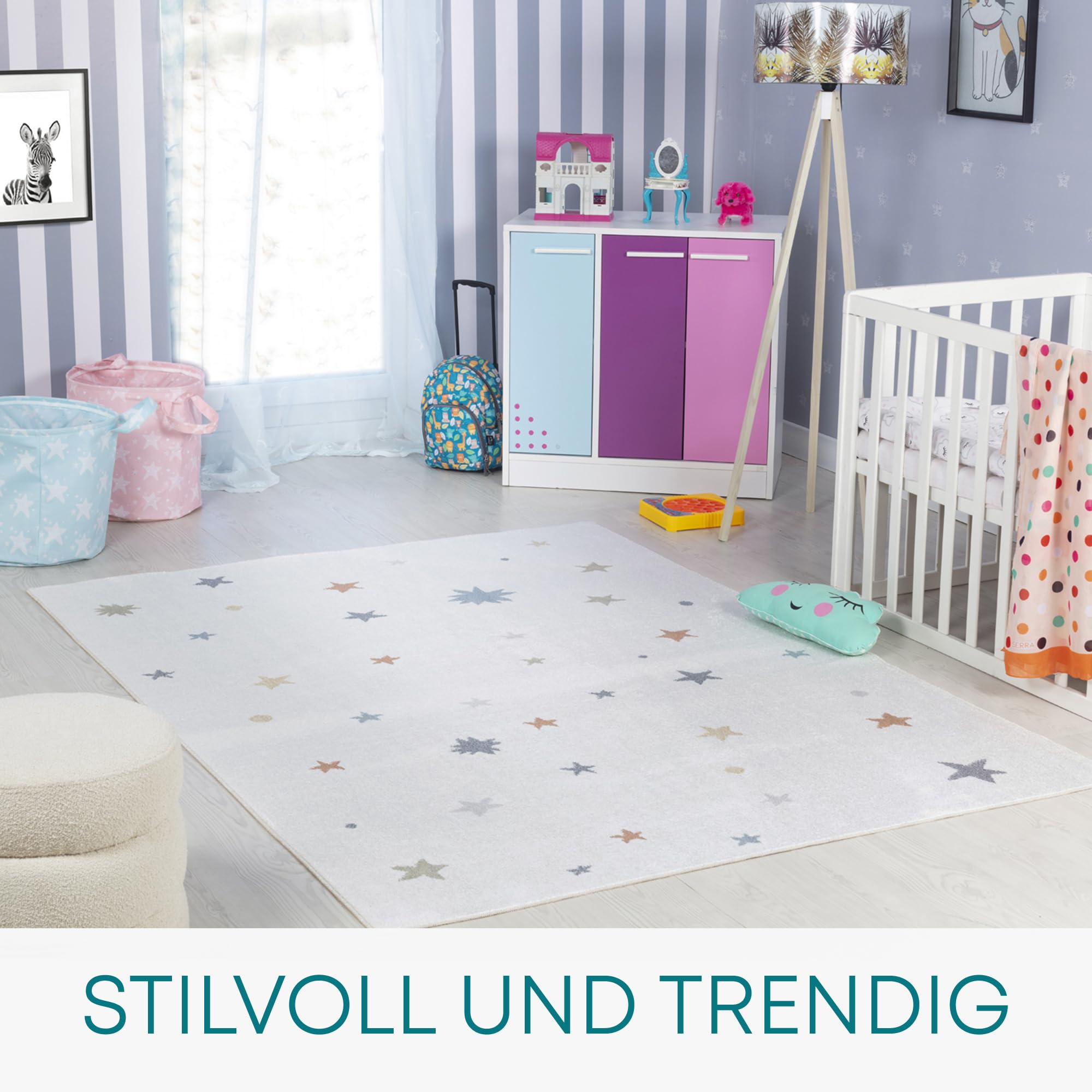 Livabliss Stelle Tappeto Bambini Tappeto Bambino Cameretta, Asilo o Sala Giochi, Tappeti per l'area della stanza dei Bambini, Accessori per Camera da Letto dei Bebè, Crema 120x170 cm