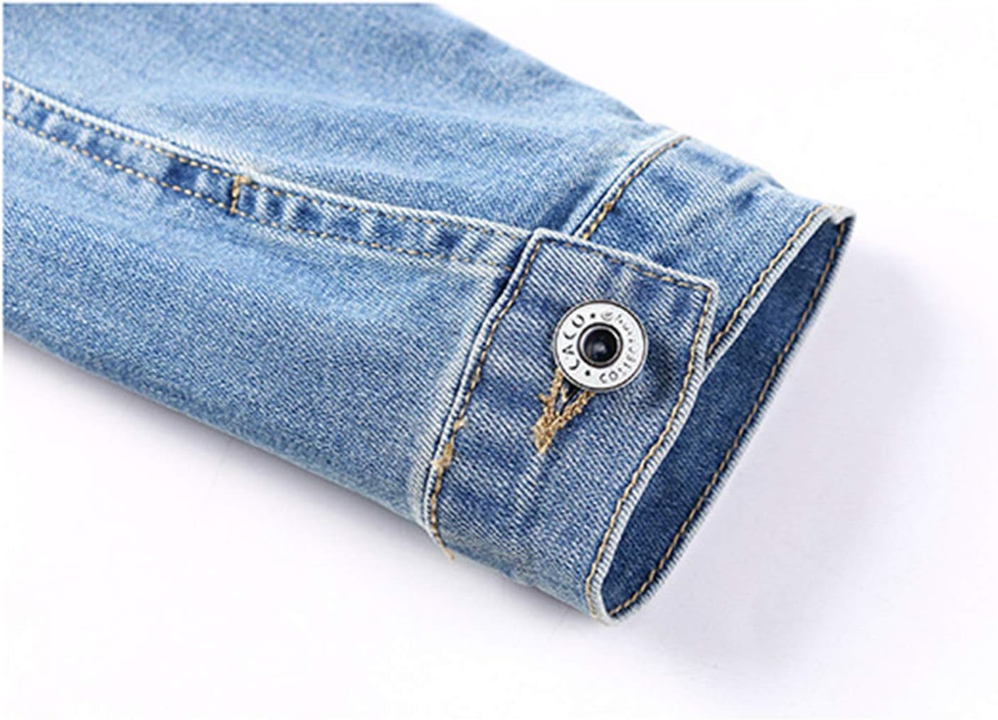 Omoone Women's 3/4 Sleeve Cropped Stretch Slim Denim Trucker Jacket Jean Coats Tops - Image 6