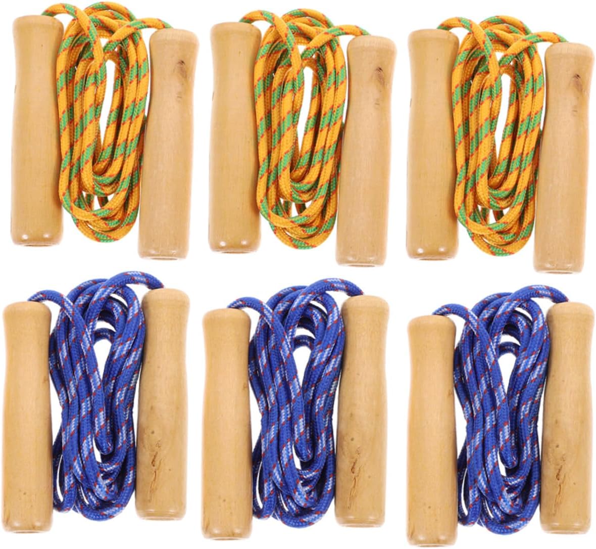 6Pcs Wood Handle Jump Rope for Fitness Exercise with Ergonomic Non-slip Grips Wear-resistant Skipping Ropes for Physical Education and Outdoor Sports
