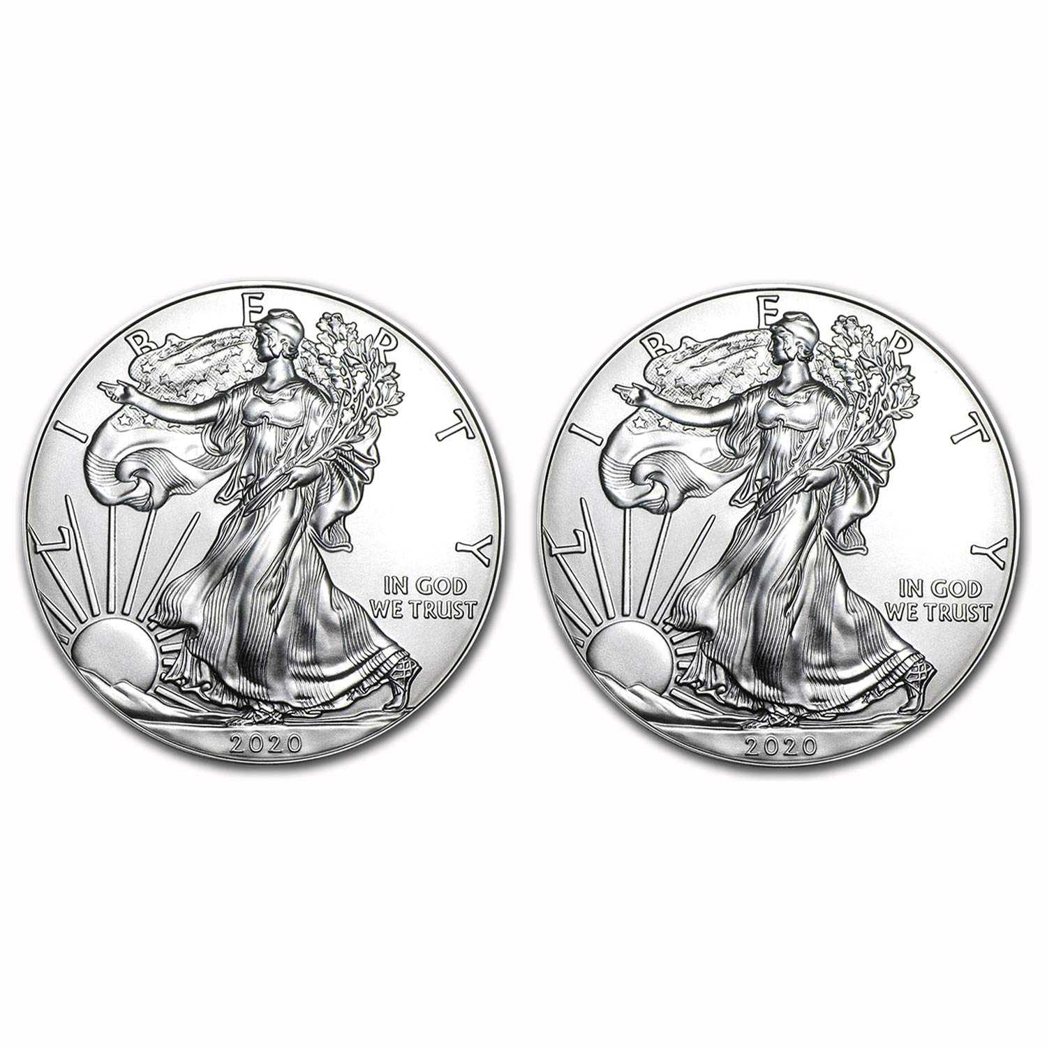 USA 2020 $1 American Silver Eagle Coin .999 Fine 1 Troy Ounce - Brilliant Uncirculated Set of 2