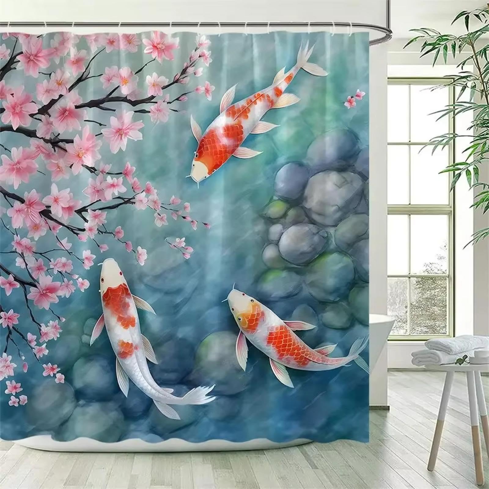 Rideau de douche carpe koï 160x230cm pour une salle de bain zen style japonais