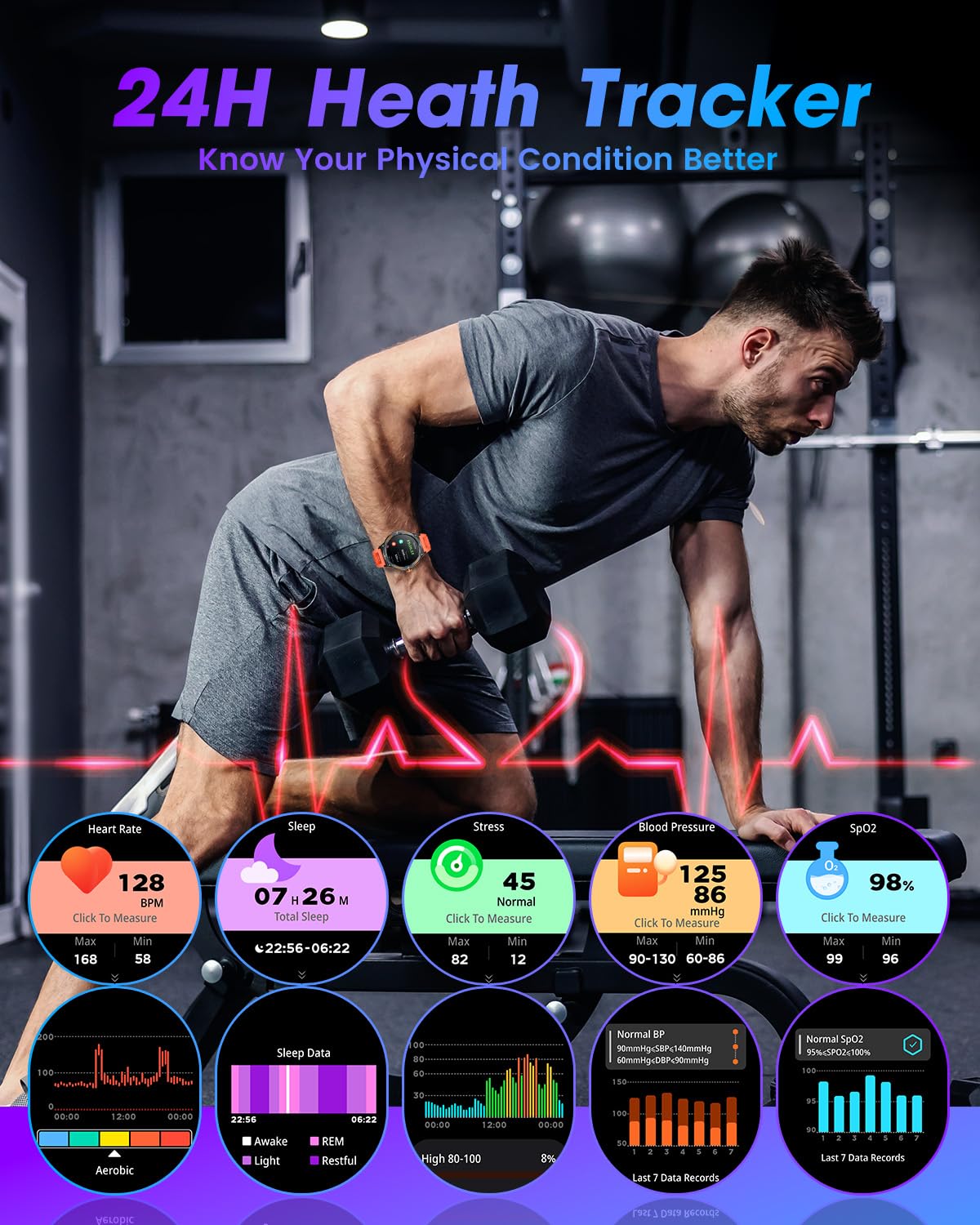 Smartwatch Uomo Orologio Fitness Watch: Orologi Militare con Chiamate Bluetooth e Risposta Vivavoce Sport Smart Watch per Android Iphone 4ATM Impermeabile Digital Contapassi Polso con Torcia Elettrica