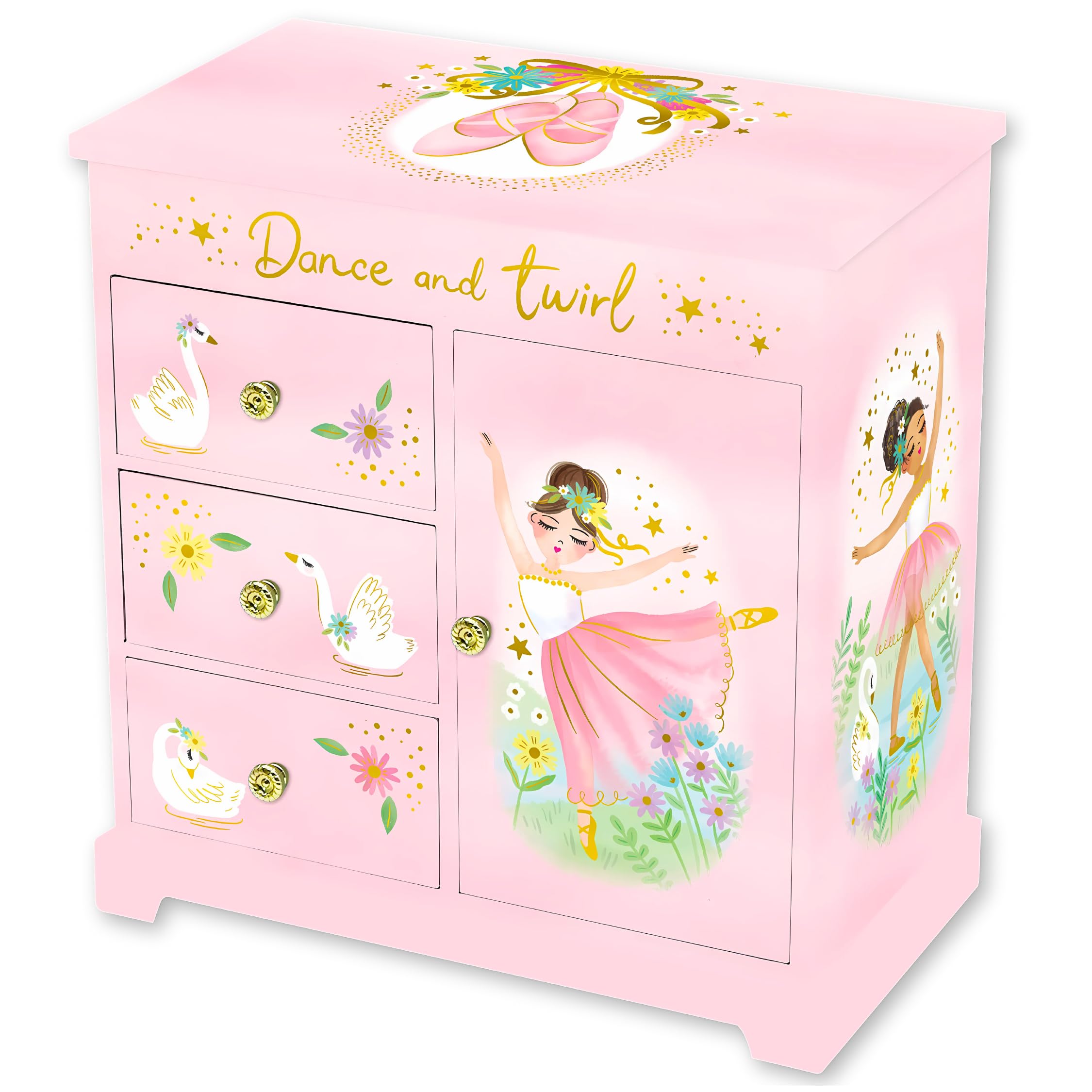 Giggle & Honey Girls Pink Giggle & Honey® Musical Ballerina Jewellery Box For - Kids Dancing Ballerina Music Box With Mirror, Ballet Gifts For Little Jewellery Boxes, Childrens Birthday Gift, Ages 3-10