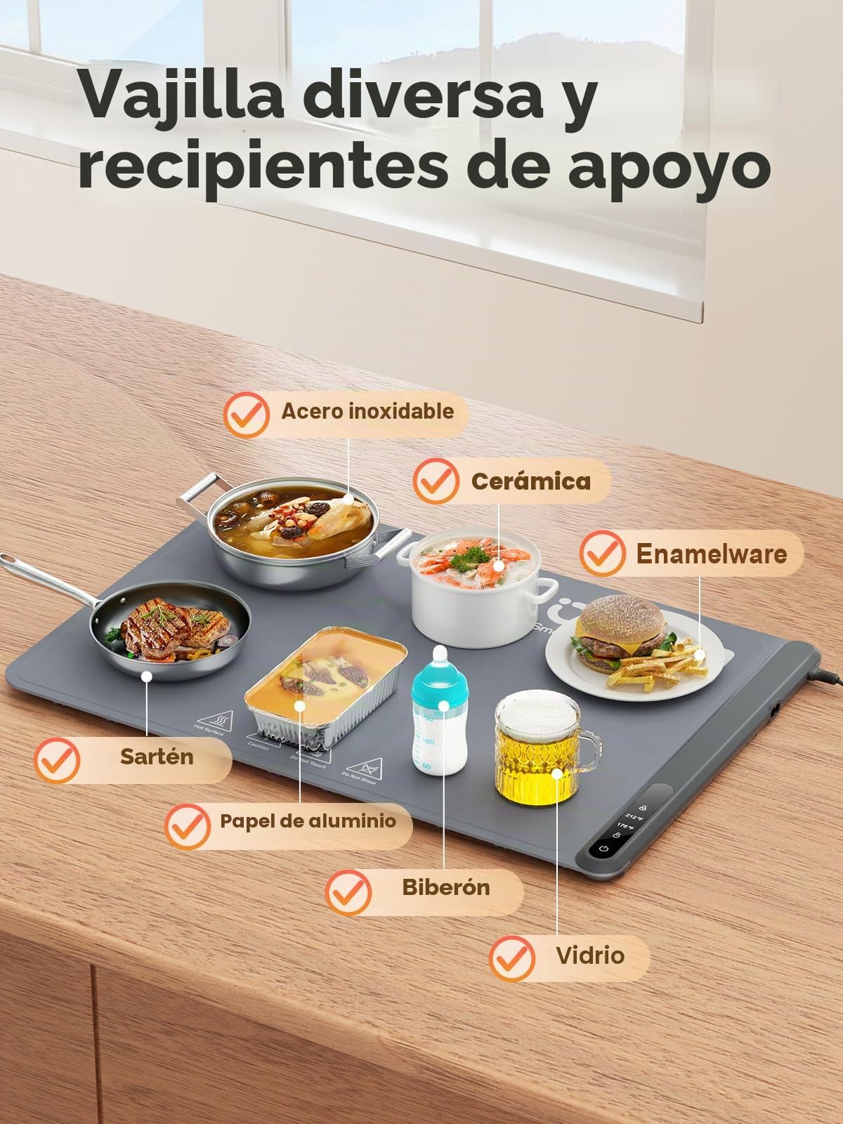 Anifrim Bandeja de Calentamiento Eléctrico, Bandeja Calienta Platos para Calentar Alimentos, Calentador de Comida con Material Nano Silicona para Familia, Fiestas, Eventos, Oficina-Gris