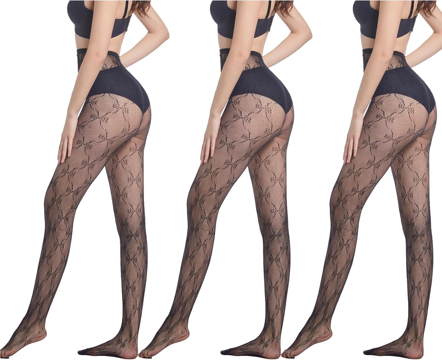 3 Pairs Fishnet Tights, Lace Stockings for Women, Patterned Tights for Women, Thigh High Suspender Stockings Butterfly Pattern