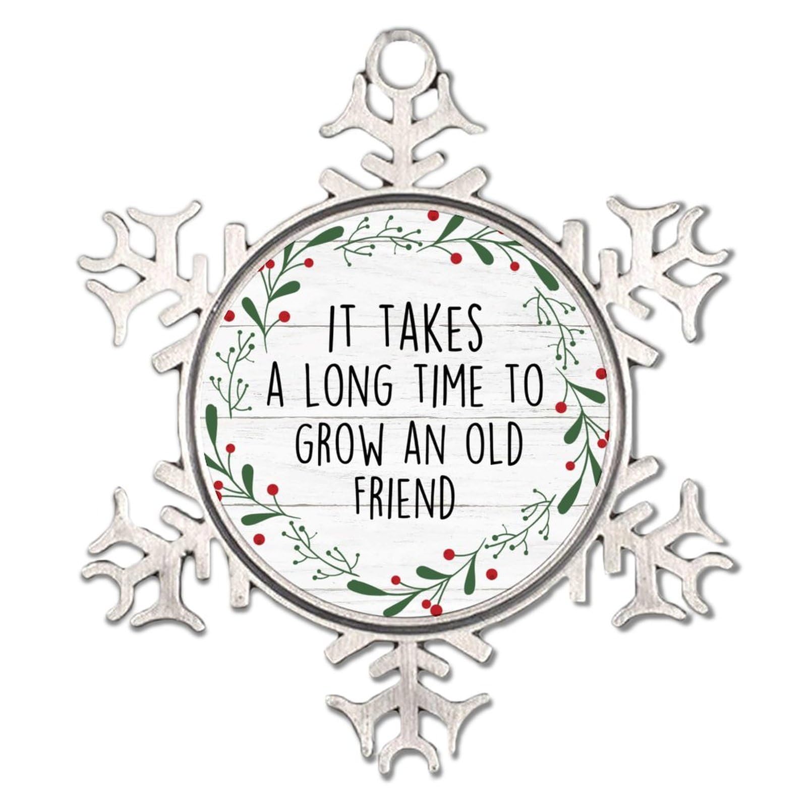 It Takes A Long Time to Grow An Old Friend Metal Snowflake Ornament Long Distance Friendship Gift Snowflake Ornaments Christmas Tree Decorations Friendship Gifts for Women Funny Xmas Keepsake for Kids