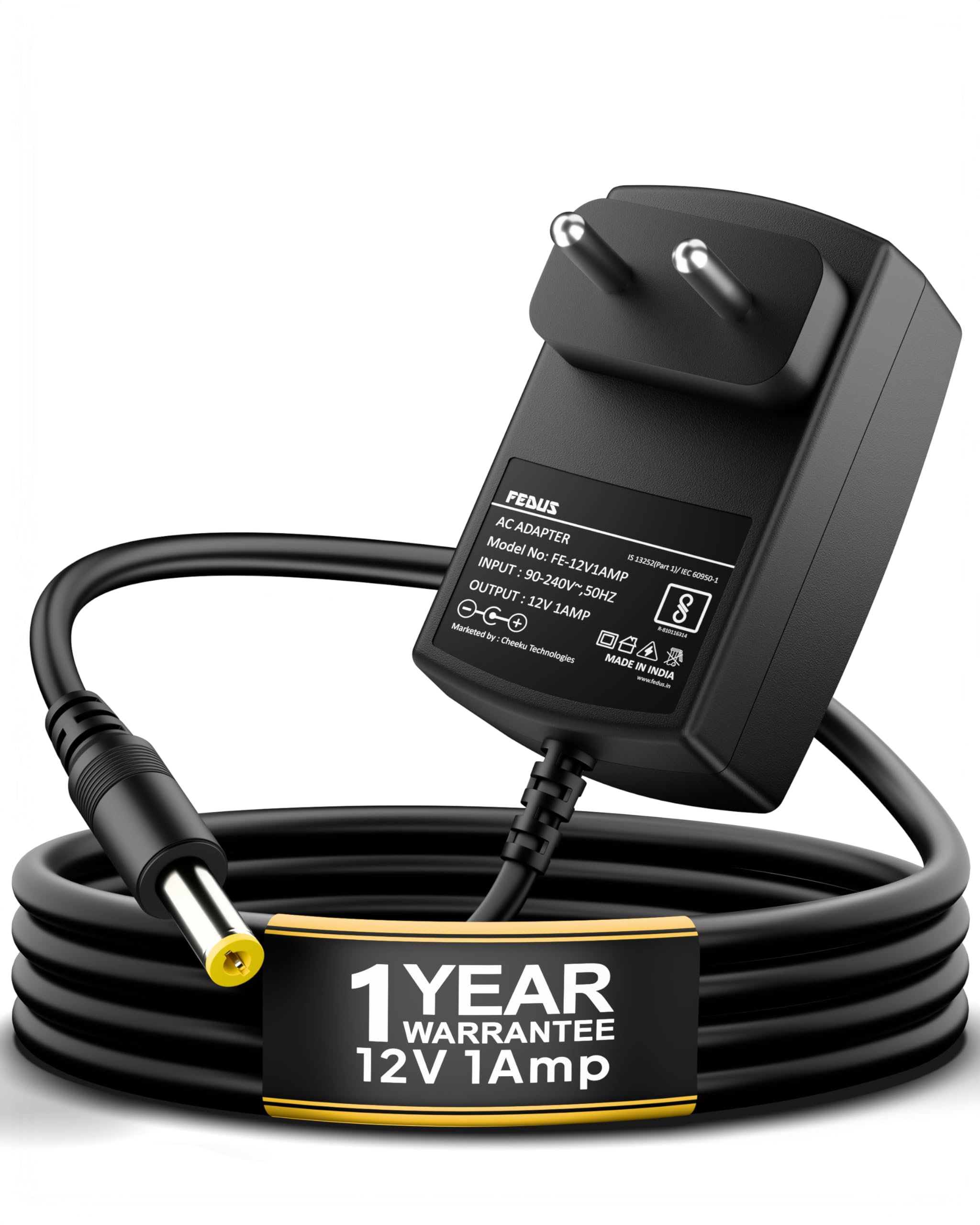 FEDUS 12V 1A DC Power Adapter, Long Cable Powers Supply DC12V Transformers for LED Strip, CCTV Camera, Router, Modem, Set Top Box/DTH Box, DIY Boards, (2.5mm x 5.5mm Jack, Black)-picture-28