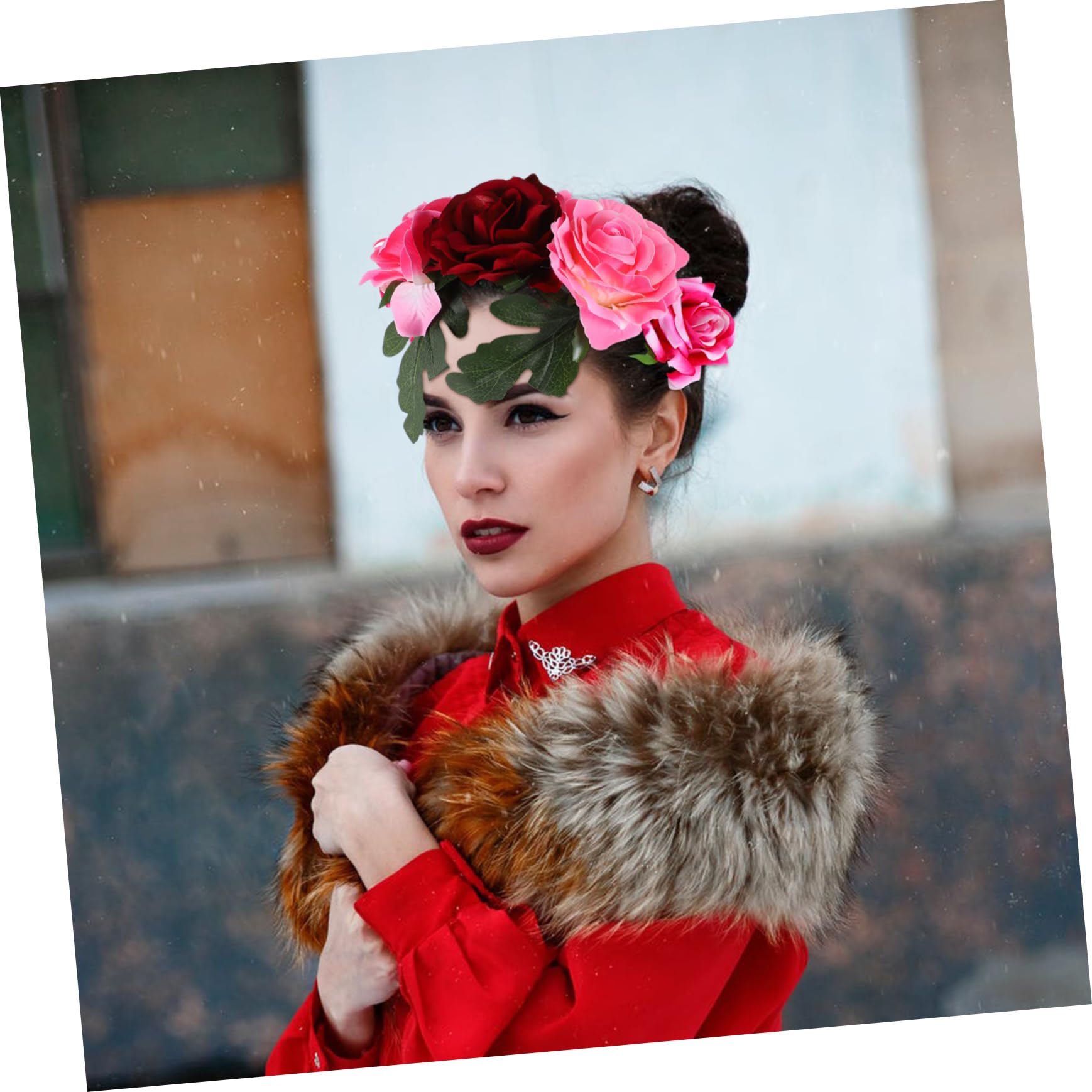 FOMIYES 3 Piezas Venda Diadema Dia De Los Muertos Diadema De Flores De Boda Diadema De Flores Navideñas Tocado De Flores Mexicanas Diadema De Flores De Mascarada Tela Cosplay Maquillaje