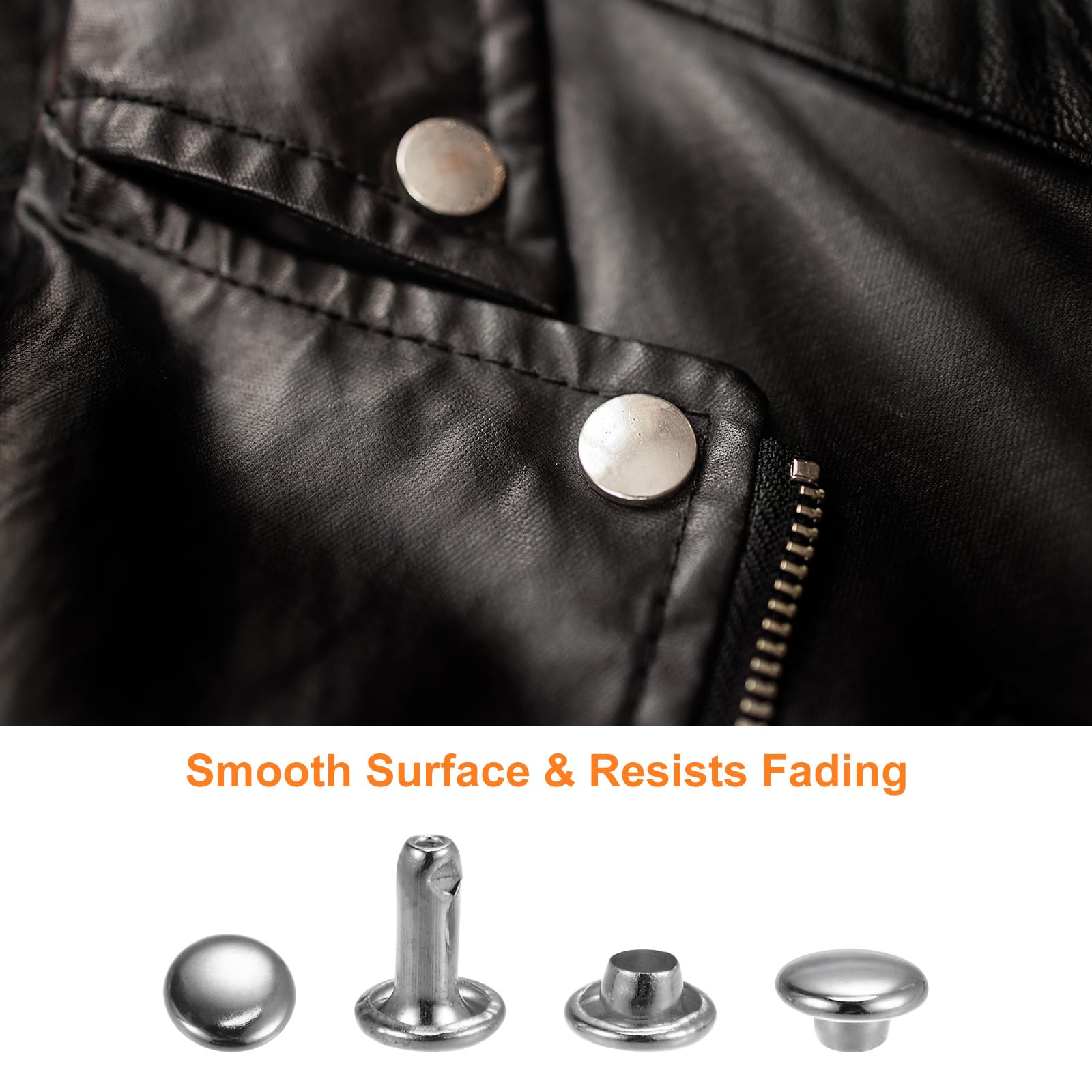 QUARKZMAN 200 Rivetti in Pelle 6x6mm Borchie Rivetto Doppio Cappuccio Metallo per Borse Scarpe Riparazioni, Argento