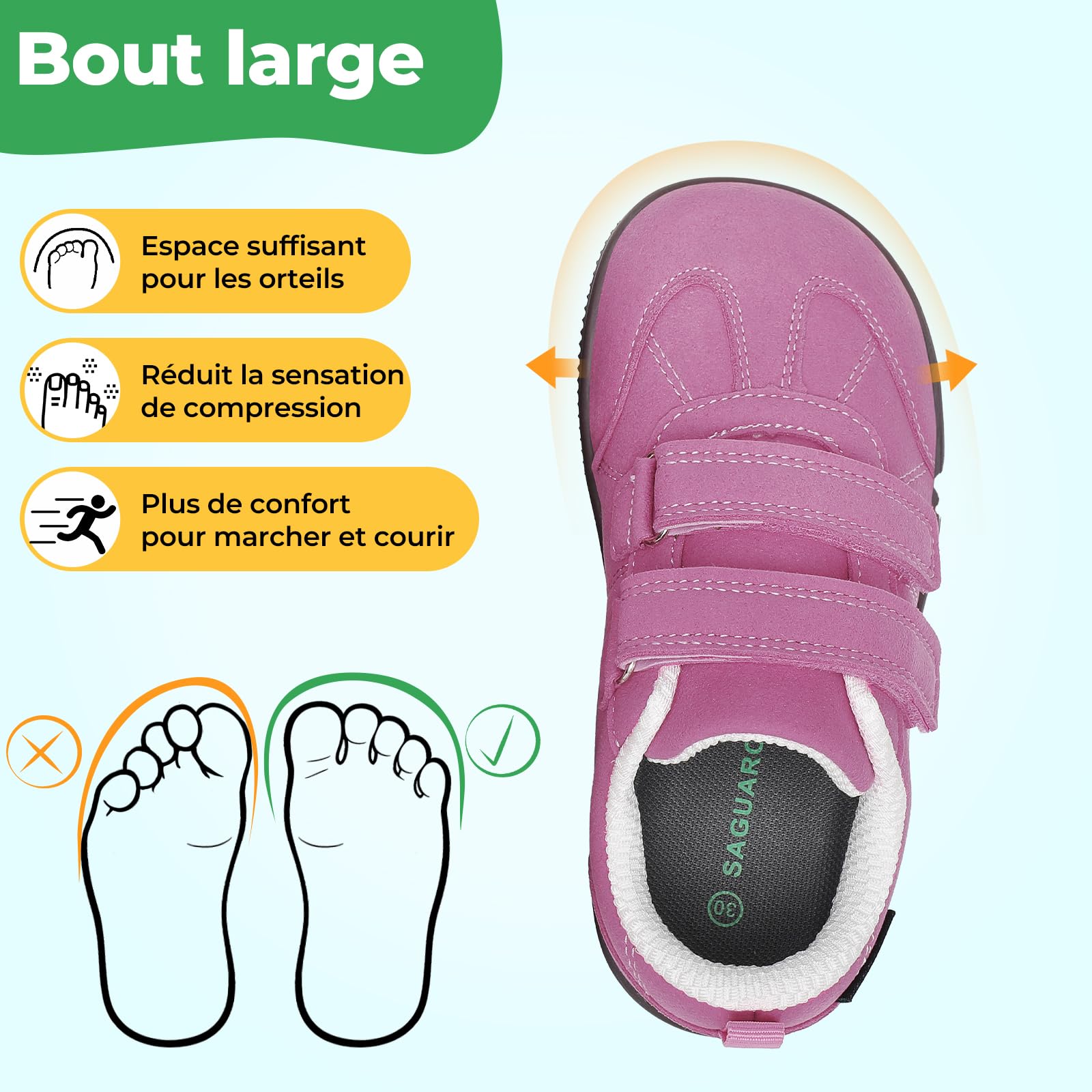 Saguaro Enfant Chaussures Barefoot Pieds Larges & Zero Drop pour École et Loisirs, GR.25-35