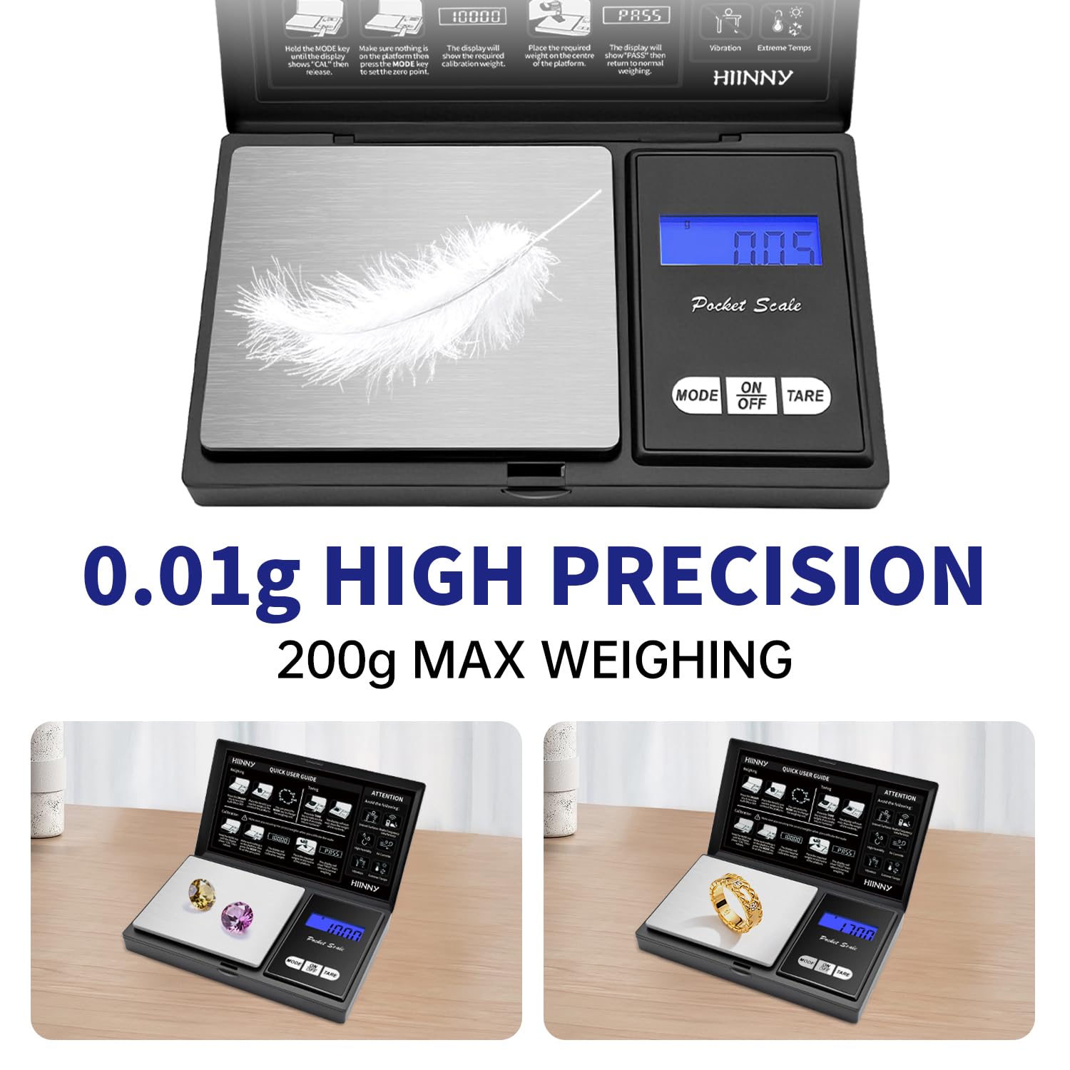 Báscula digital de bolsillo de 7.05 oz/0.00 oz, báscula pequeña de alta precisión para joyería, mini, hierba, moneda, oro, comida de viaje portátil, gramo y onzas, con peso de calibración de 3