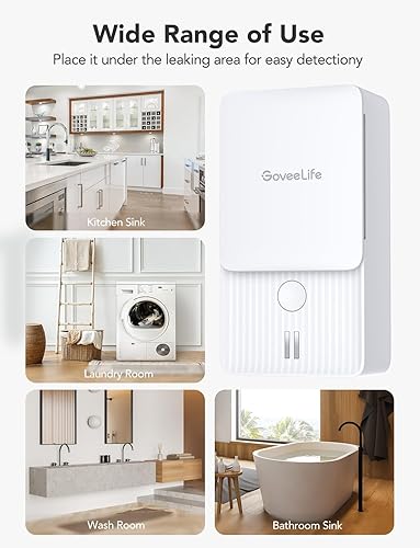 Miniatura 3 de GoveeLife Detectores de fugas de agua, paquete de 3, alarma de audio ajustable de 100 dB y alertas de fugas y goteo, detector para el hogar,