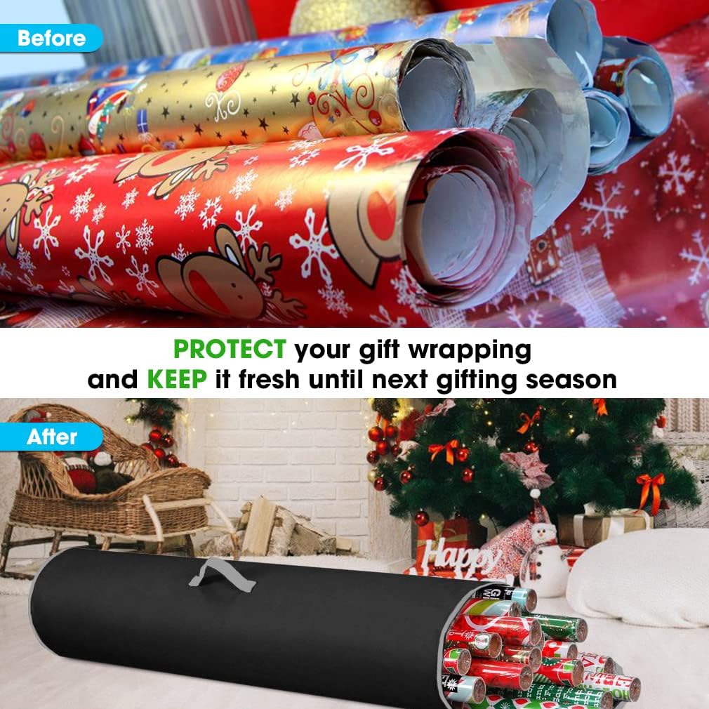 Primode Wrapping Paper Storage Bag | Wrapping Paper Organizer Under Bed for Storing Multiple Rolls of Gift Wrap, 40” Length Container Constructed of Durable 600D Oxford Material (Black)