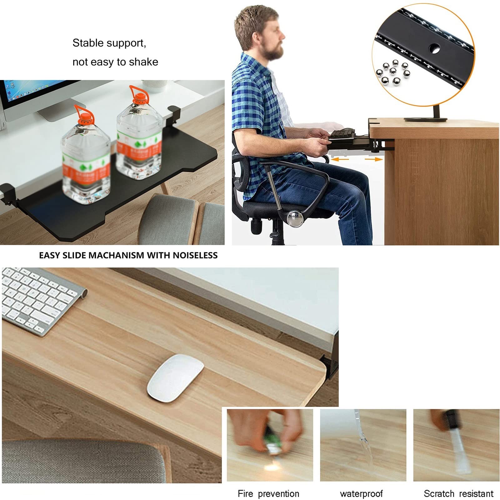 Bureau Extender Tray, Verstelbare Computer Toetsenbord En Muis Tray, Horizontaal uitgelijnd Tafelblad, Ultra-Stevige Desktop Extender, Ergonomische Tray Houder (Bruin, 65 * 24 * 1,6 cm