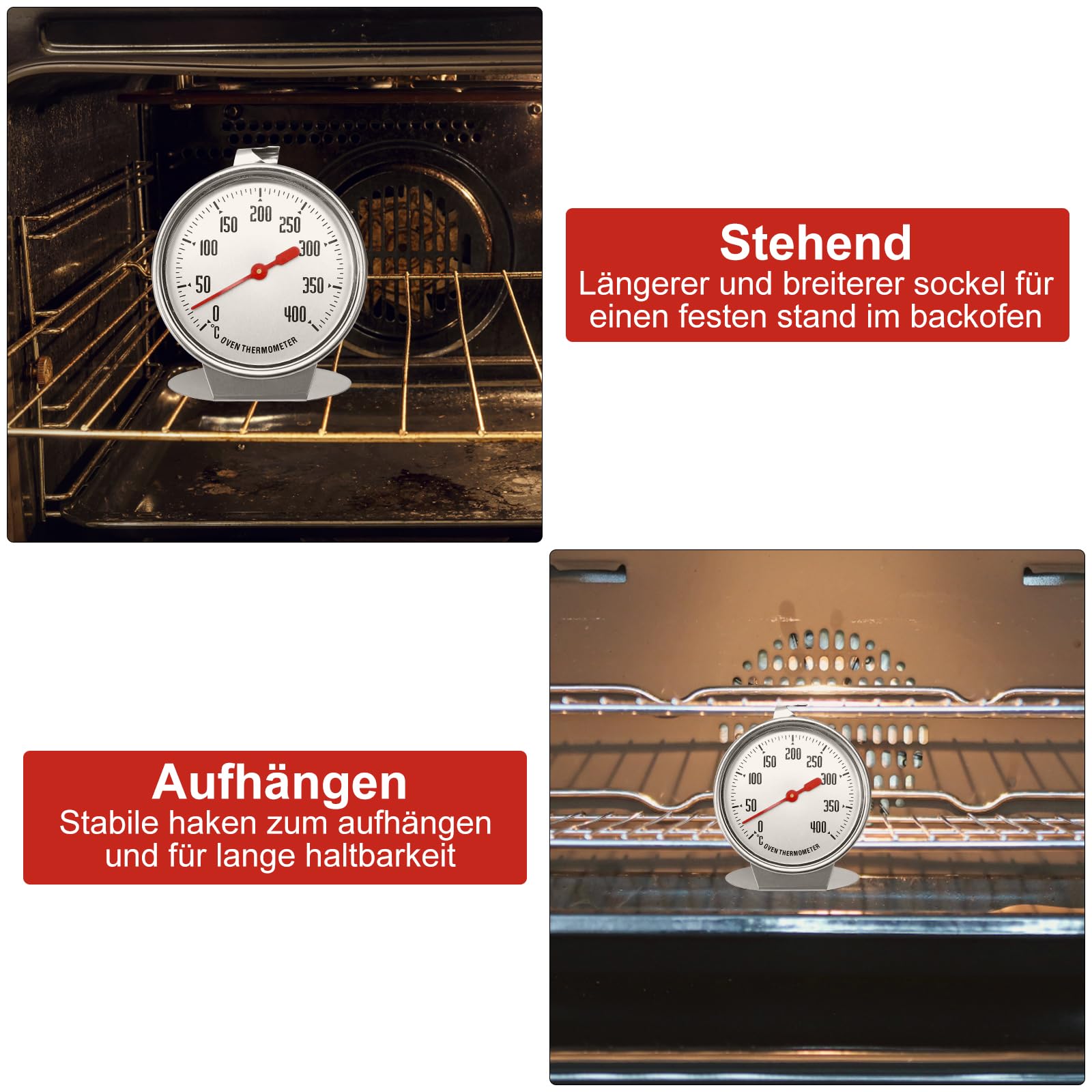 Termometro Da Forno In Acciaio Inox 0-400°C - Con Gancio E Base, Lettura Facile Per Cucina - Foto 7