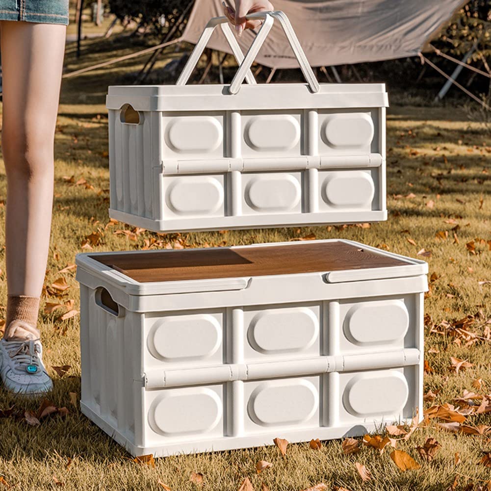 Outdoor Camping Faltbox mit Holzdeckel Auto Aufbewahrungsbox Haushalt Organizer Behälter Outdoor Werkzeugkiste 56L