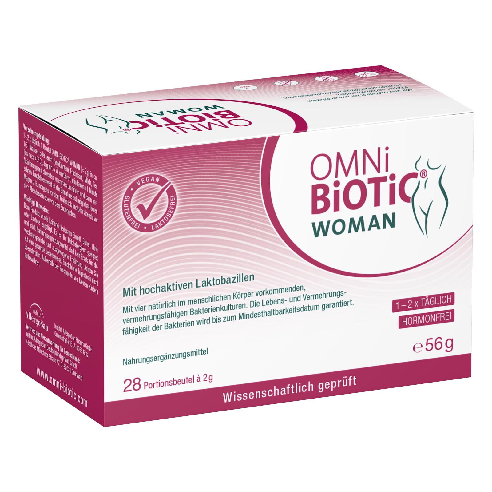 OMNi BiOTiC WOMAN | Für Frauen entwickelt | 4 Bakterienstämme | 10 Mrd. Keime pro Tagesdosis | Pulver | Vegan - Glutenfrei - Laktosefrei | Zur täglichen Anwendung - Einfach trinken | 28 Portionen
