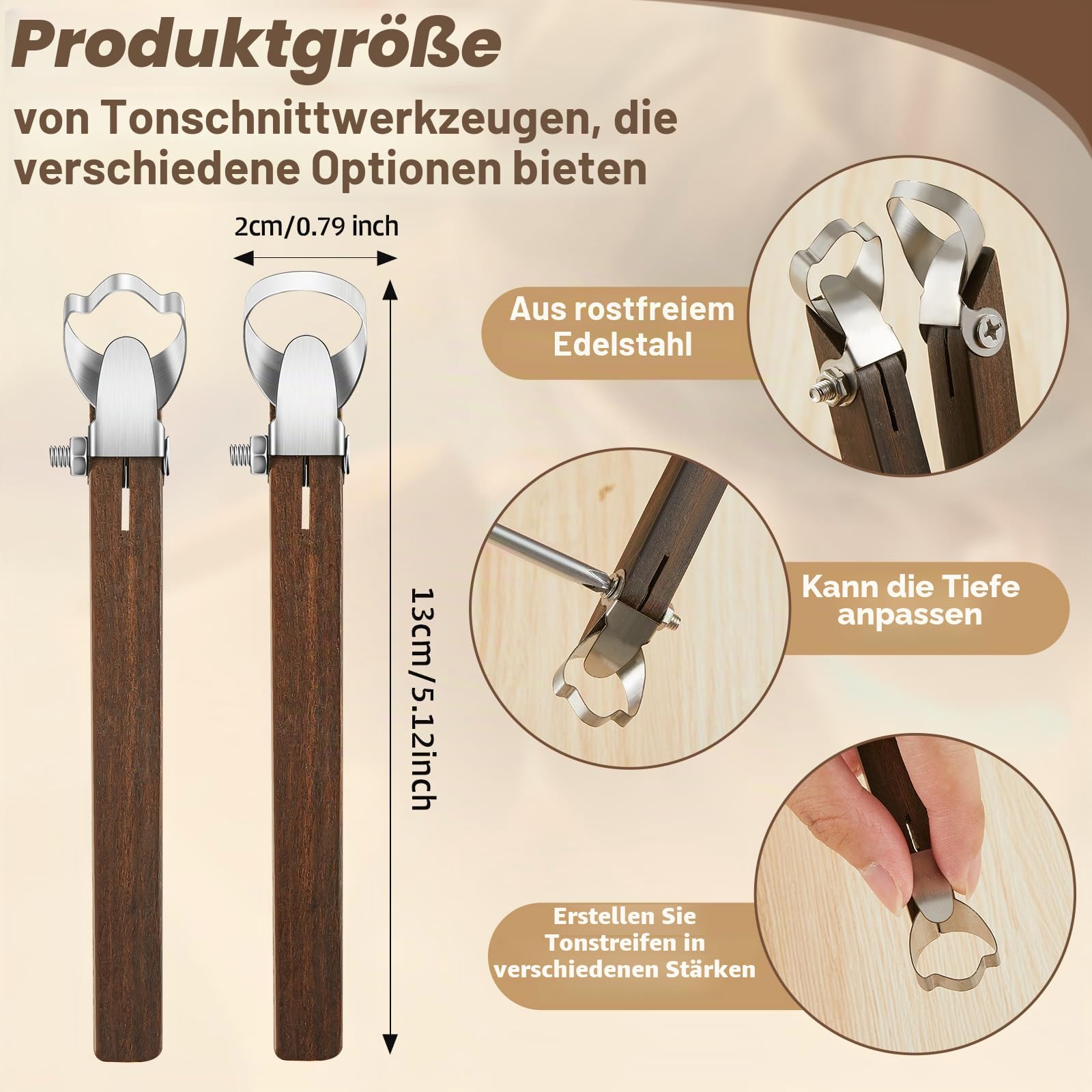Therwen 5 Stück Skulpturenschaber Ton-Extruder-Werkzeug, Töpferei, Schnitzerei, Tassengriff, Formwerkzeug, Teetasse, Tasse, Handgriff, Tonschneider mit Holzgriff für Tassenherstellung,