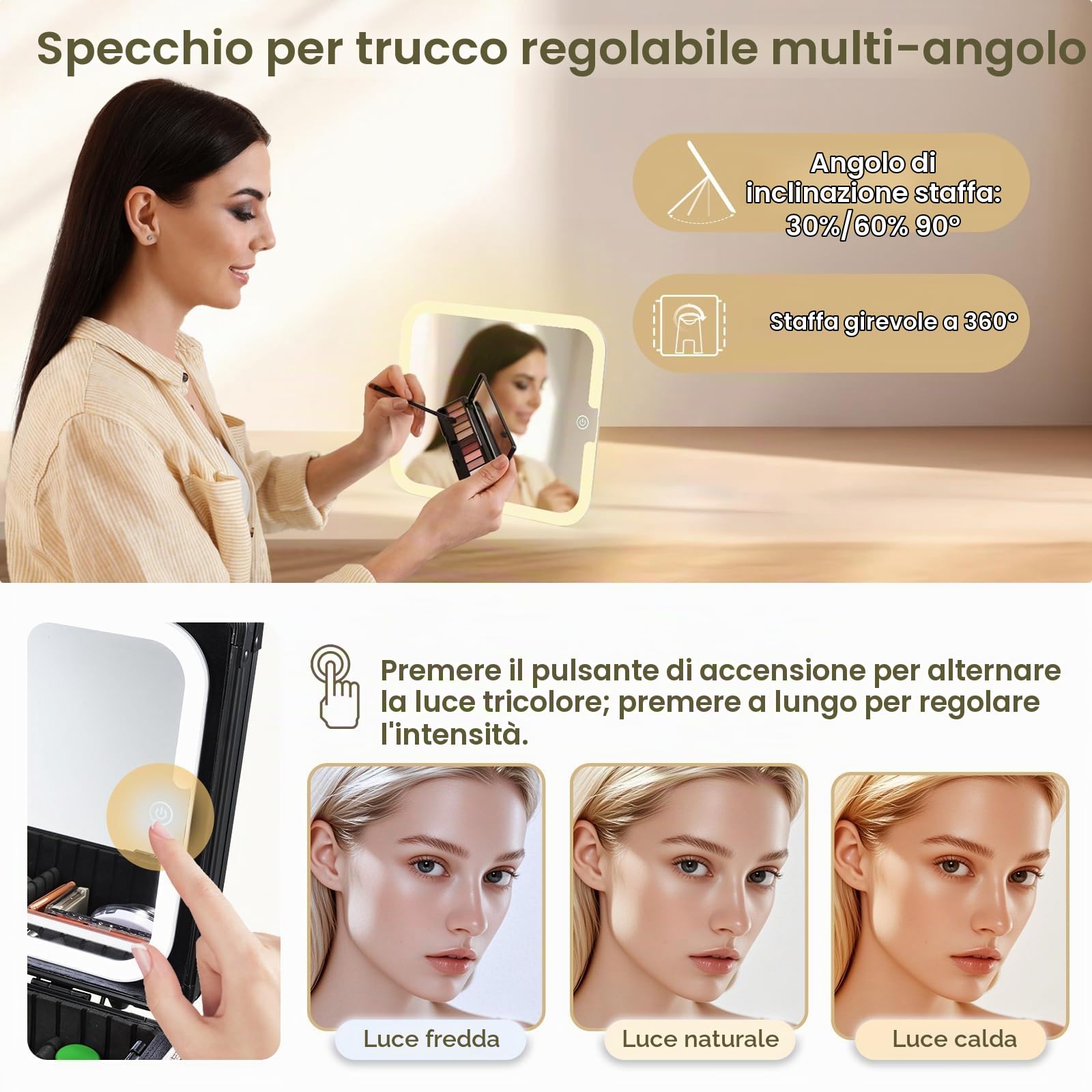 Valigetta Trucchi Professionale con Specchio LED Magnetico Illuminato a 3 Colori Beauty Case Portatile Nero con Serratura Scomparti e Portapennelli Ideale anche come Valigia per Trucchi, Nero