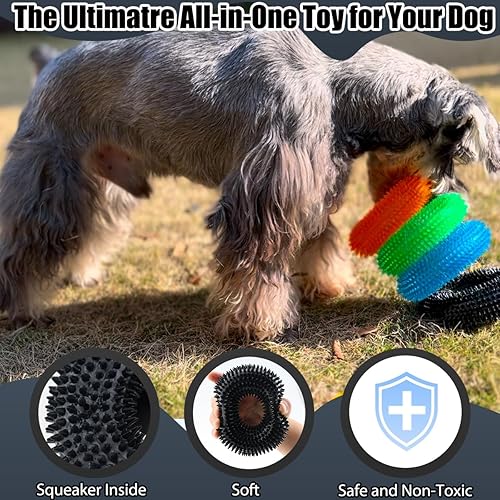 Miniatura 2 de ADUCK Juguetes masticables chirriantes para perros masticadores agresivos limpieza dental (goma natural suave no tóxica), bonito diseño de anillo de