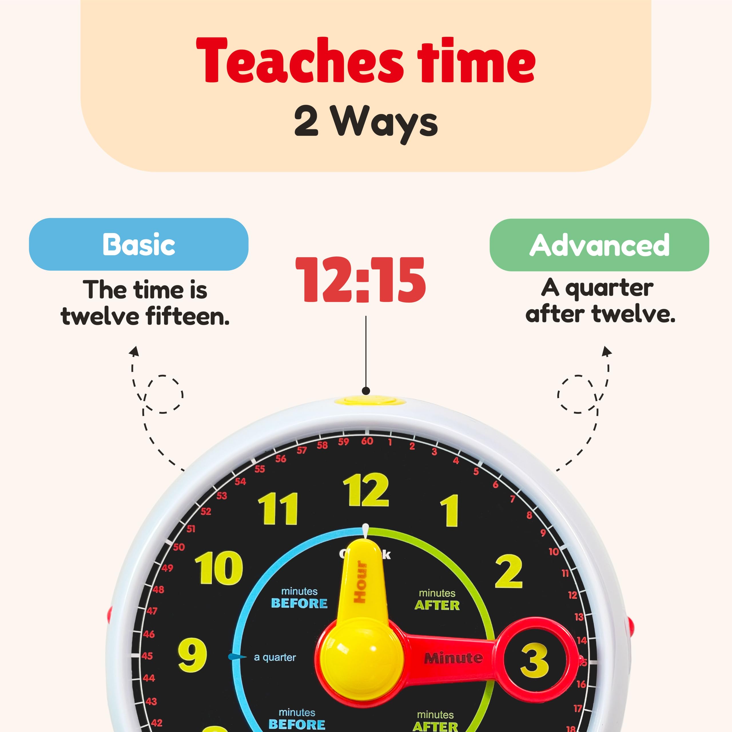 Best LERNING Lernuhr – pädagogische Uhr zum Uhrlesen Lernen mit Schlafmodus, Quiz und Musik [englischsprachige Version]