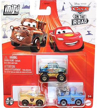 Disney Cars On The Road Mini Racers Movie Set 3-Pack with President Mater, Deputy Hazard Lightning McQueen and Ivy, GKG01