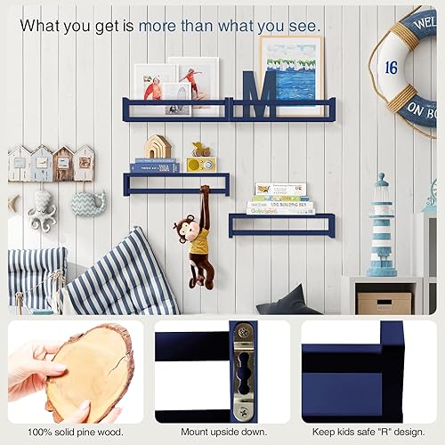 Miniatura 36 de Forbena Estantería de pared de 24 pulgadas para dormitorio de niños, juego de 4, estantes flotantes blancos para libros de bebé, niños y niñas, 1.