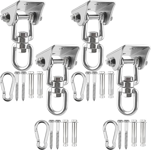 Paquete de 4 perchas de columpio resistentes de capacidad de 1200 libras, kit de accesorios giratorios de acero inoxidable de 360 para patio de