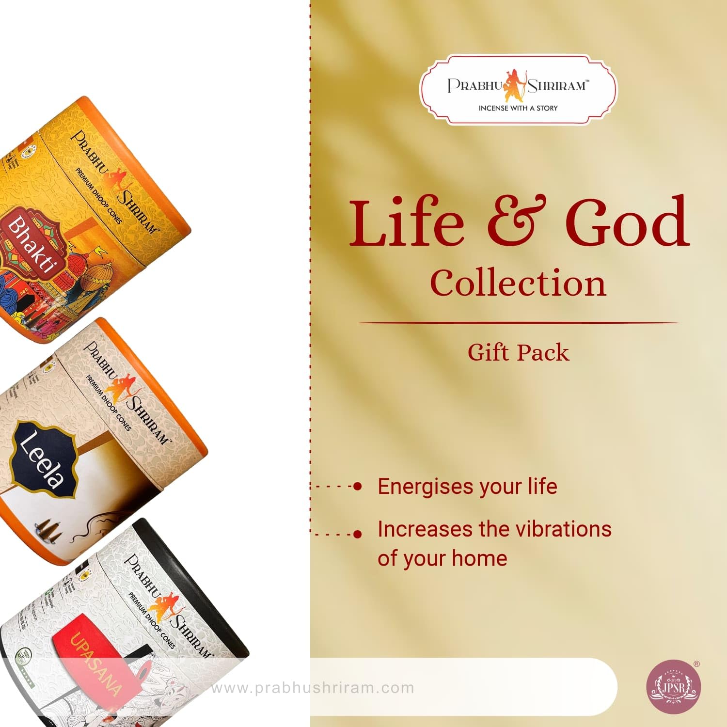 Prabhu Shriram Life & God Collection - Confezione regalo di coni di incenso di alta qualità, 100% senza carbone, a basso contenuto di fumi, confezione regalo di lusso