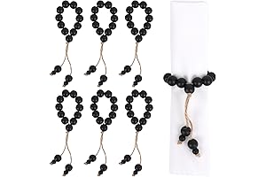 Elegant Black Wood Beaded Napkin Rings Set of 6