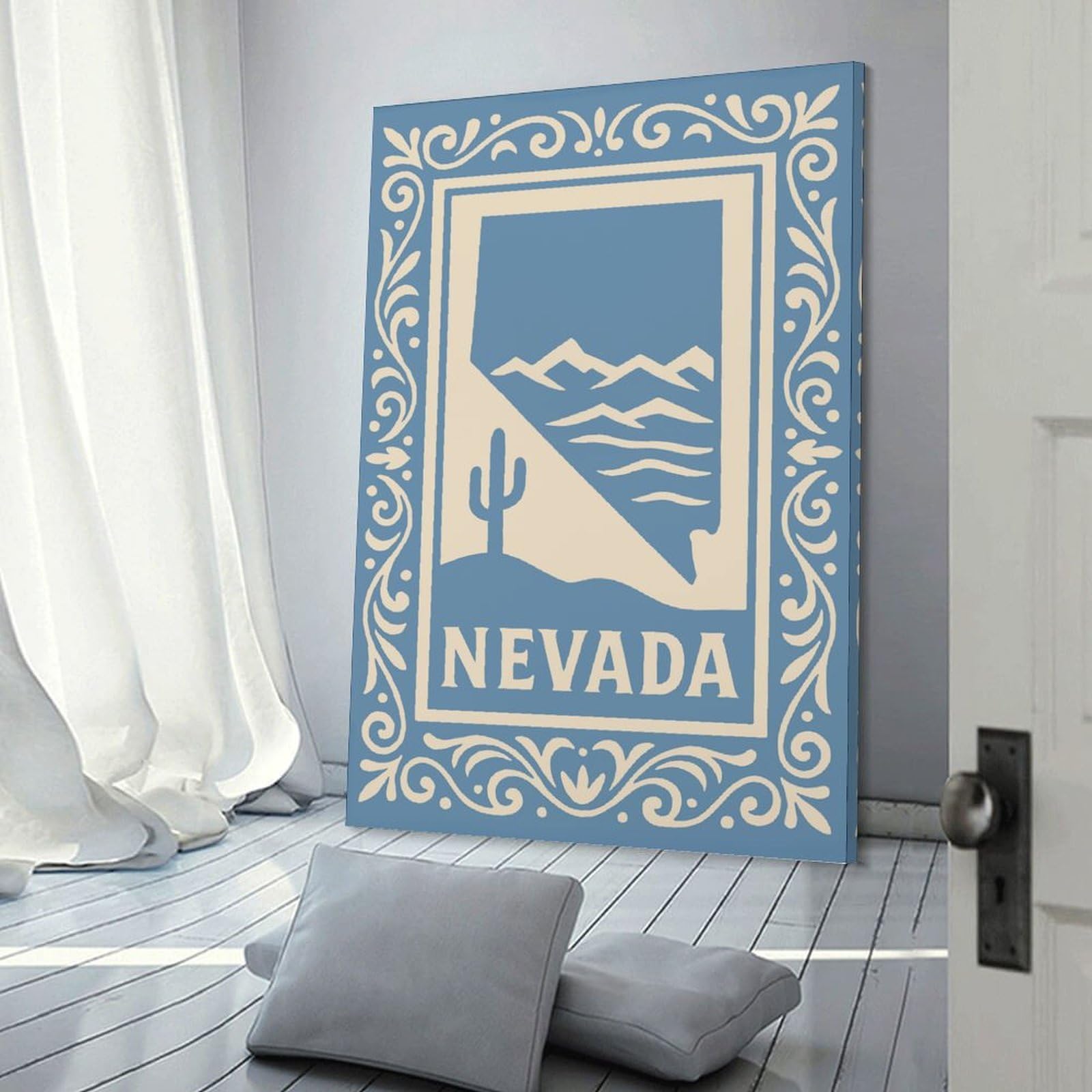 Junmoney Decorative Canvas Print Nevada State Silhouette with Desert Landscape, 20x30inch(50x75cm), for Office, Study Or Home Workspace, Decorative Artwork for Productive Spaces