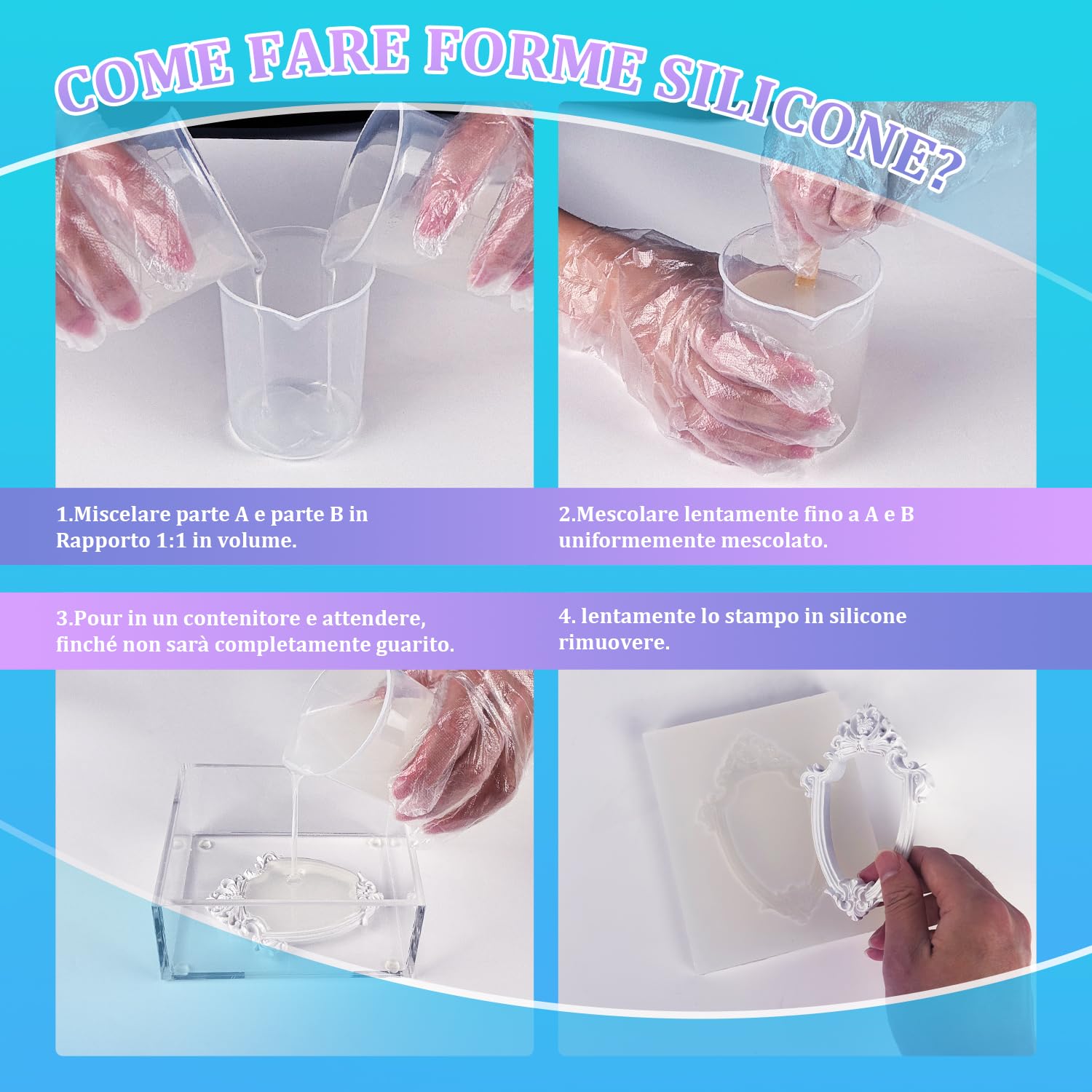 20A Silicone per Stampi,2000ml Traslucido Silicone Liquido Mescolamento 1:1 Rapida Cura Gomma Siliconica per Stampi,DIY Sapone Artigianale,Candele