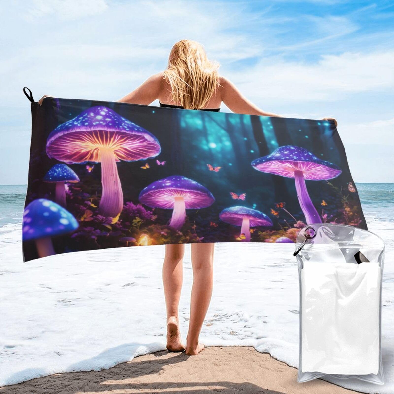 JBJGKHLP Magic Mushroom Print Quick Dry Portable Towel For Beach Camping Hiking Yoga Fitness Outdoor Adventures
