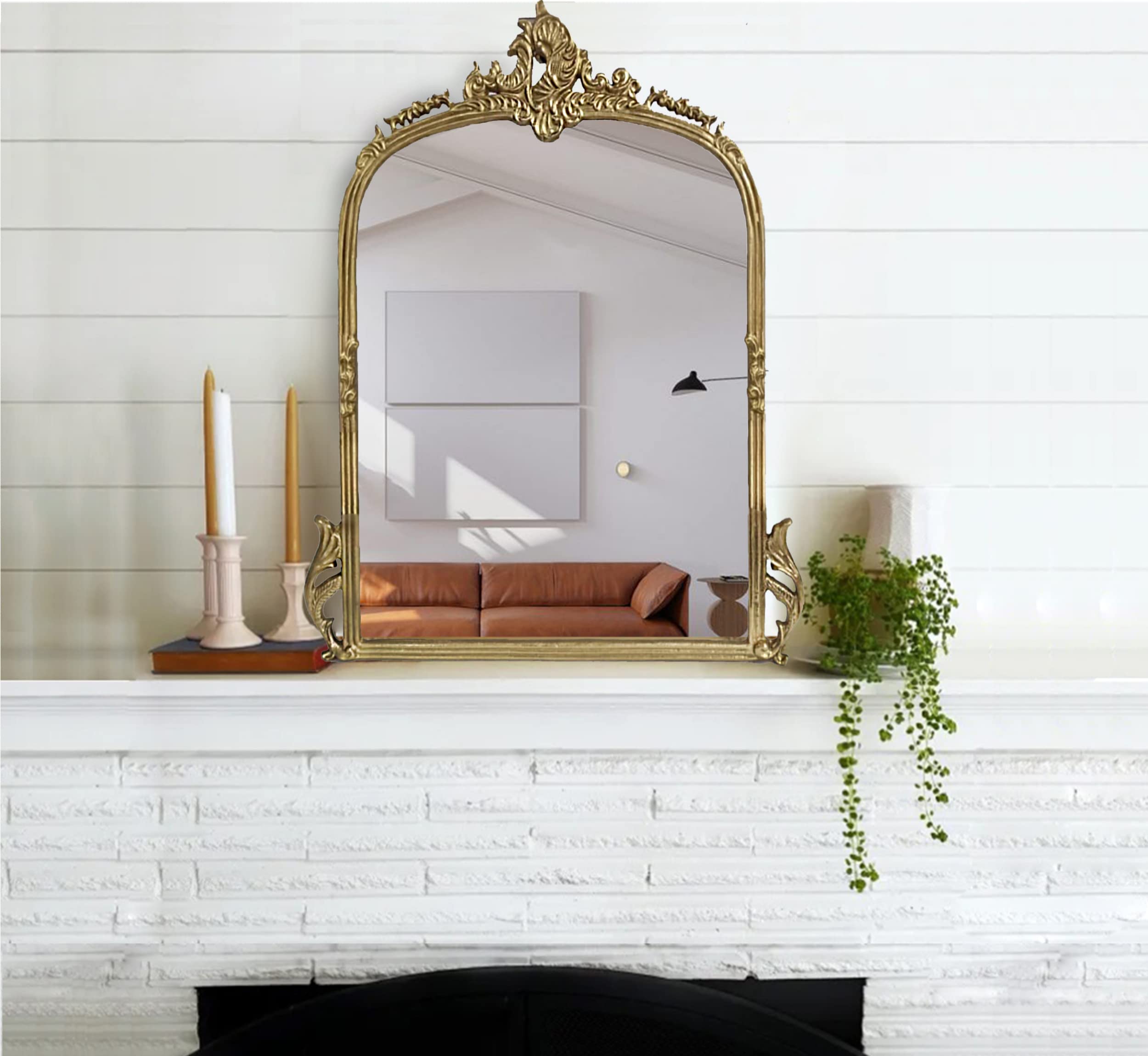 Gharaana Victorian Arched Wall Mirror for Bedroom, Bathroom & Kitchen | Decorative Mirror for Wall Decoration | Glam Gold (35x24)-image-22