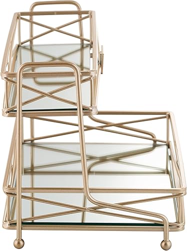 Miniatura 5 de Home Details Espejado, perfecto para perfumes, joyas, maquillaje, organizador de cosméticos, decoración elegante en torre de tocador de 2 niveles de