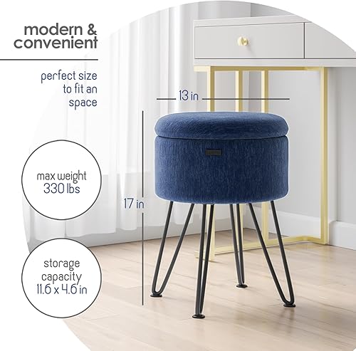 Miniatura 3 de STORAGEBUD Otomana redonda con almacenamiento, otomana de almacenamiento de terciopelo texturizado, otomanas taburete para pies, taburete de