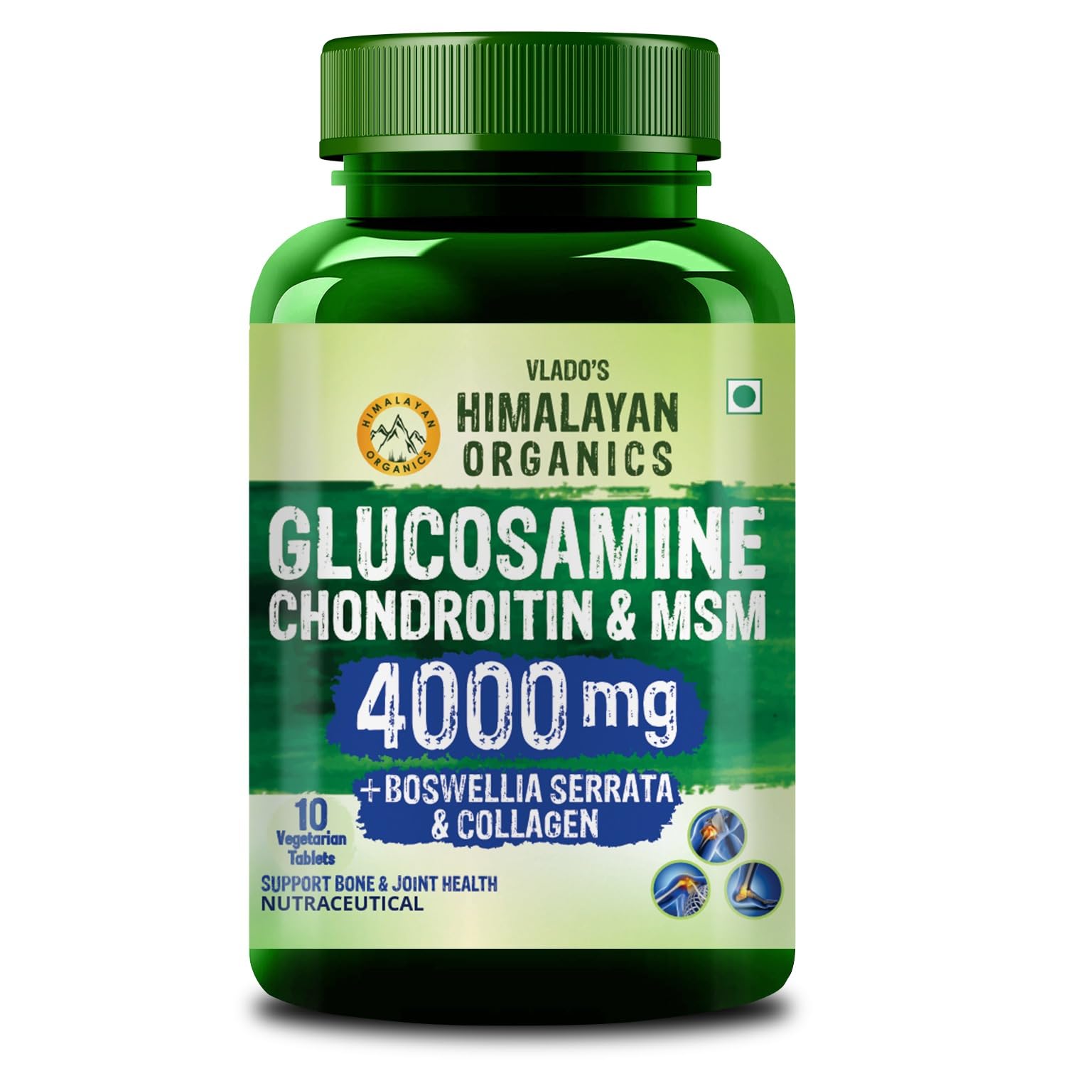 Vlado’s Himalayan Organics Glucosamine Chondroitin MSM Tablets | Cartilage & Joint Support Supplement | Pure Veg Formula I Glucosamine for Joint Relieves Pain and Stiffness I Glucosamine Tablets - 10 Veg Tablet