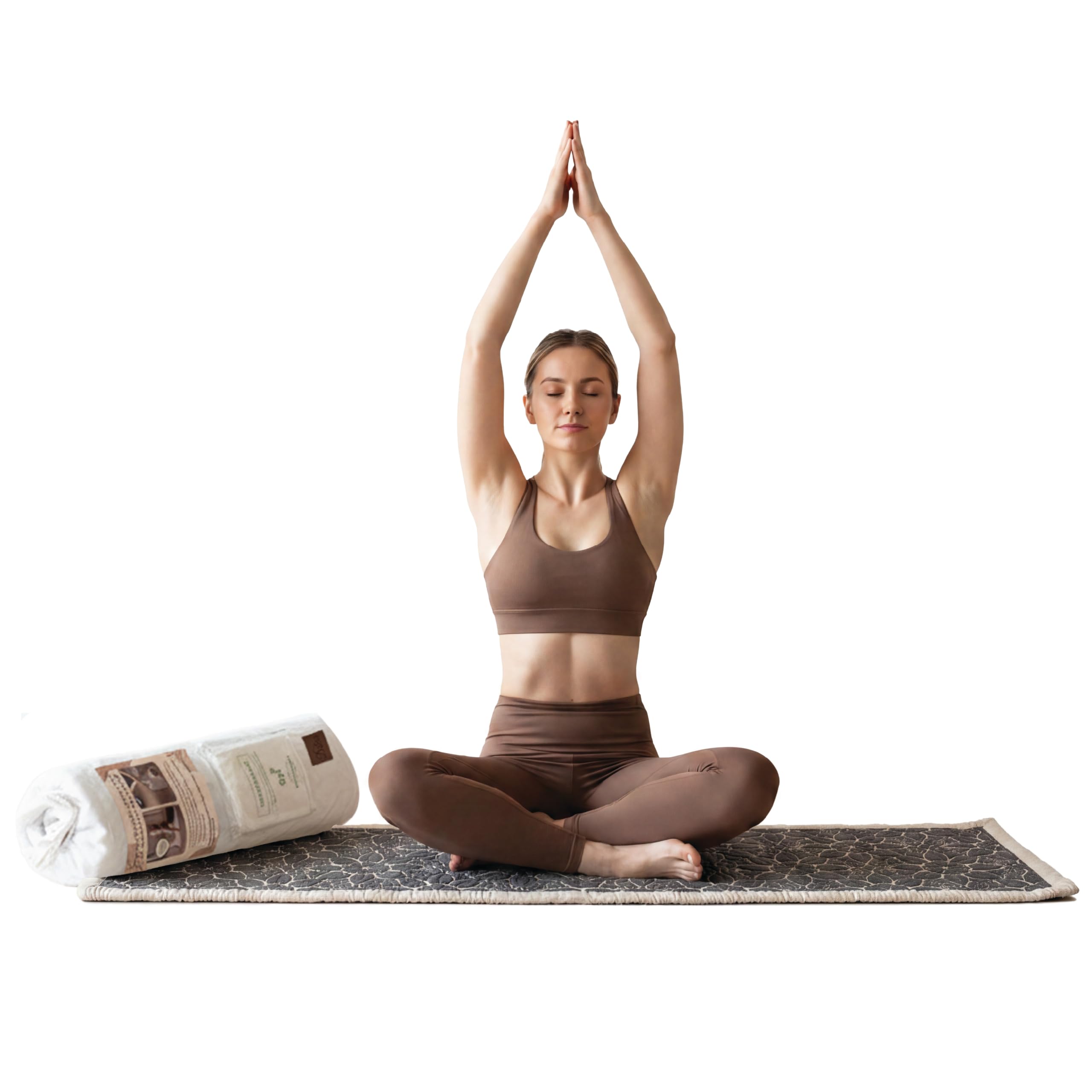 DALISA Organic Cotton Yoga Mat 24x67, Reversible & Seamless, Super Soft Sustainable Exercise Mat with Non-Slip Support, Includes Cotton Carry Bag - Charcoal/Harbor Mist