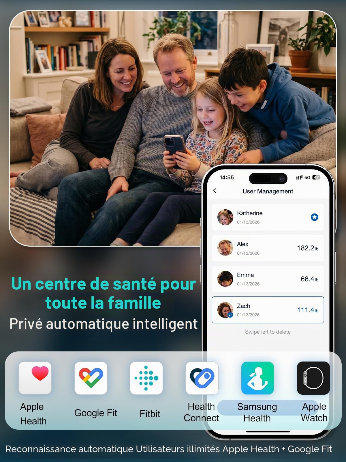 arboleaf Balance Impedancemetre Connectée à 8 Électrode avec 50+ Mesure IMC | Balance Pese Personne, avec Grand écran sur Poignée, Mesure Composition Corporelle Complète, Bluetooth App, 180 kg / 400 lb