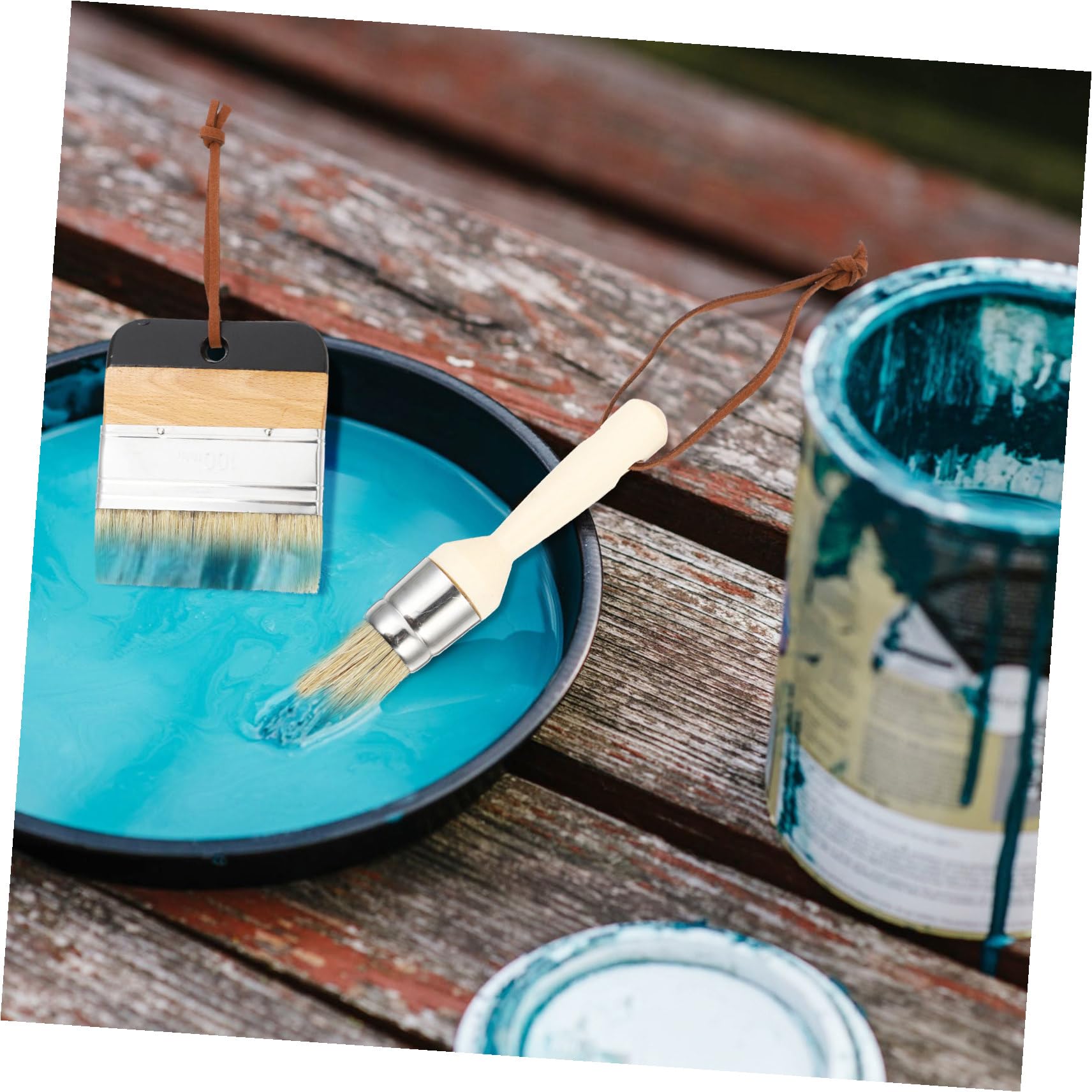 Hemobllo Set de Pinceaux Ronds Manche en Bois Robuste Lot de 5 et Poils Naturels pour Peinture à l'huile et Vernis pour Peindre Murs et Meubles