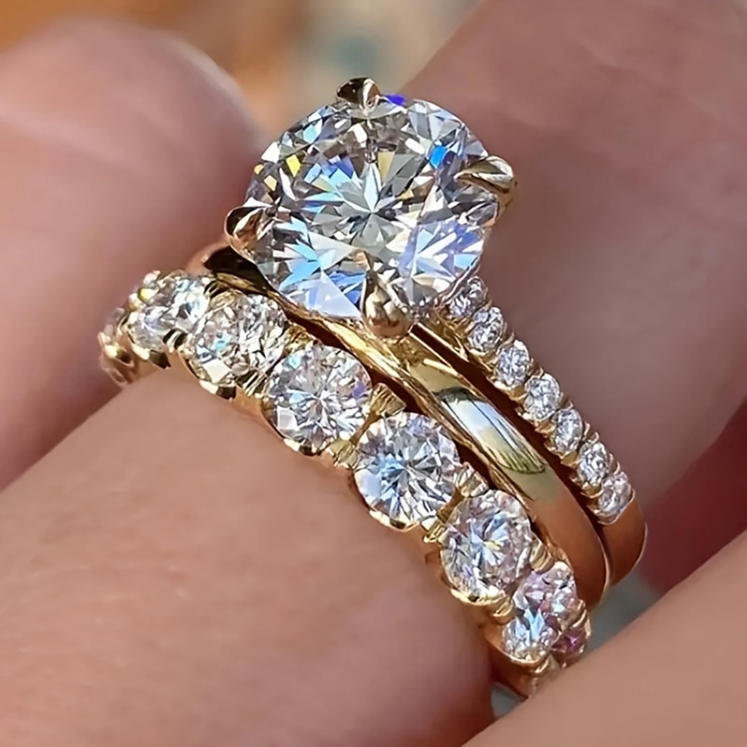 CEJUG 2.7Ct Cubic Zirconia Bridal Rings Sets Wedding Ring Sets for Him and Her 18K Gold Plated CZ Engagement Rings Band
