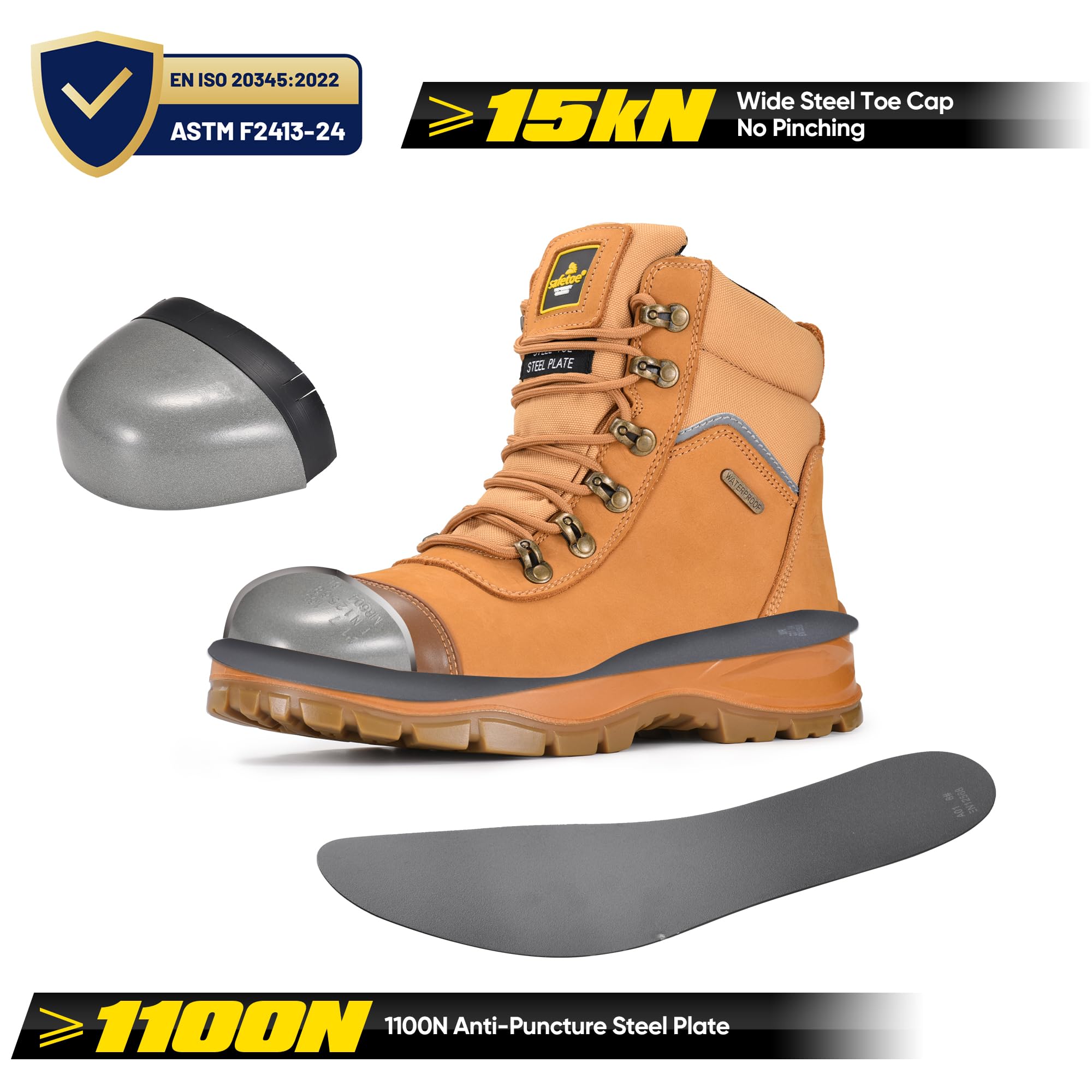 Mens SafetoeM-8577 zapatillas de seguridad - zapatillas de cabeza de acero dedos de los pies deslizamiento/resistente al aceite ESD impermeable cuero respirable S3S SR CI FO HRO