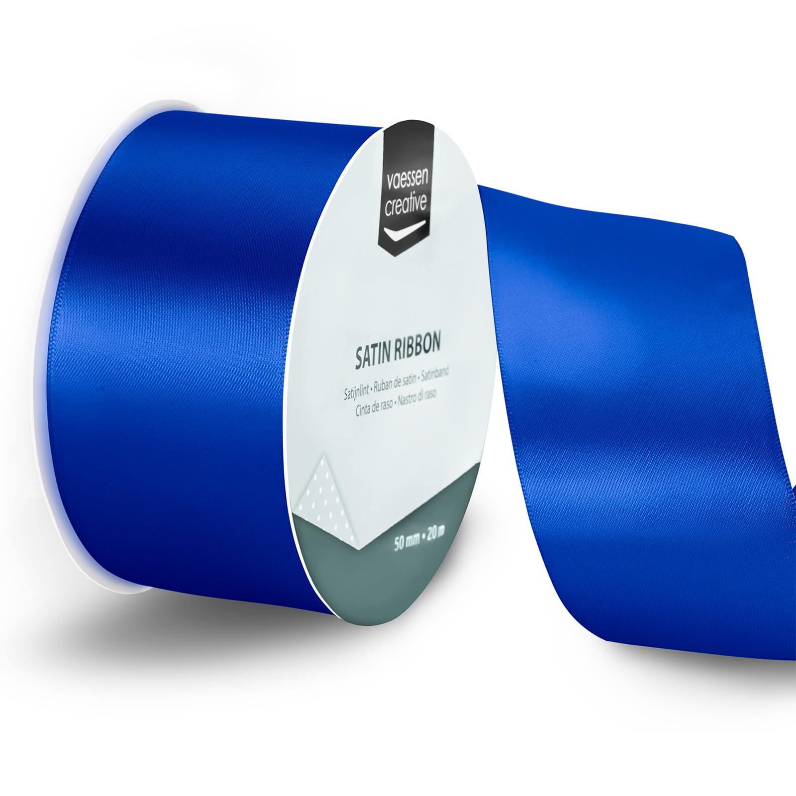 Vaessen Creative Satin Ribbon Bright Blue - 65.6 ft x 2" - Thin Ribbon for Gift Wrapping and Crafting, 20m x 50mm
