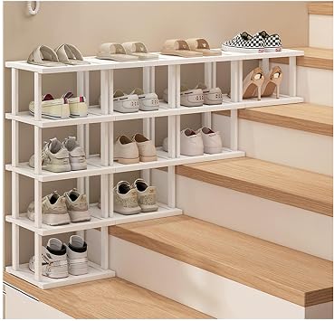 Shoe Rack Organizer, Stackable Shoe Storage Shelf with Removable Partition, Household Door Step Shoe Storage Rack for Hallway, Living RoomWhite,D
