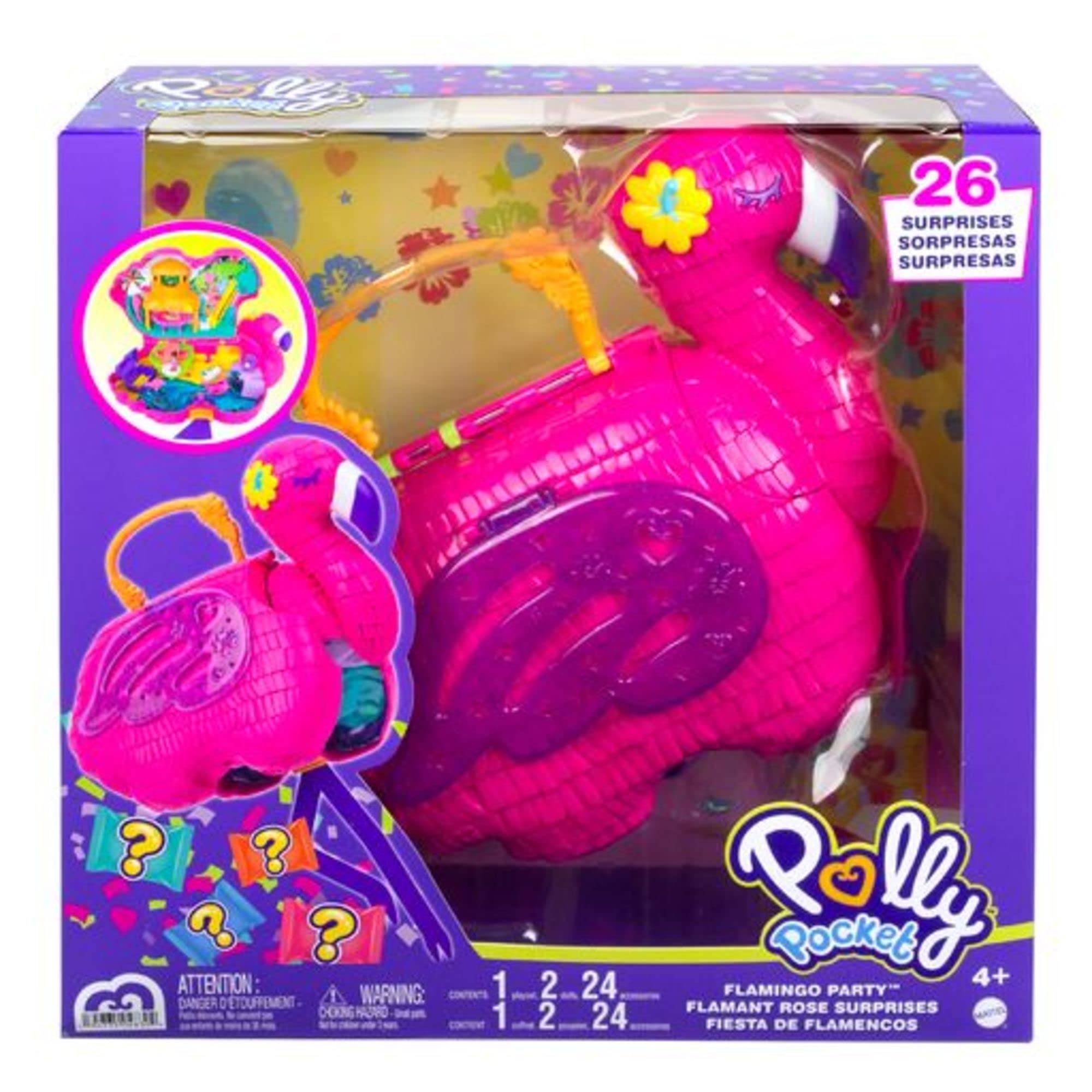 Polly Pocket HGC41 - Flamingo Party, Spielset mit 26 Überraschungen (u.a Mikro-M