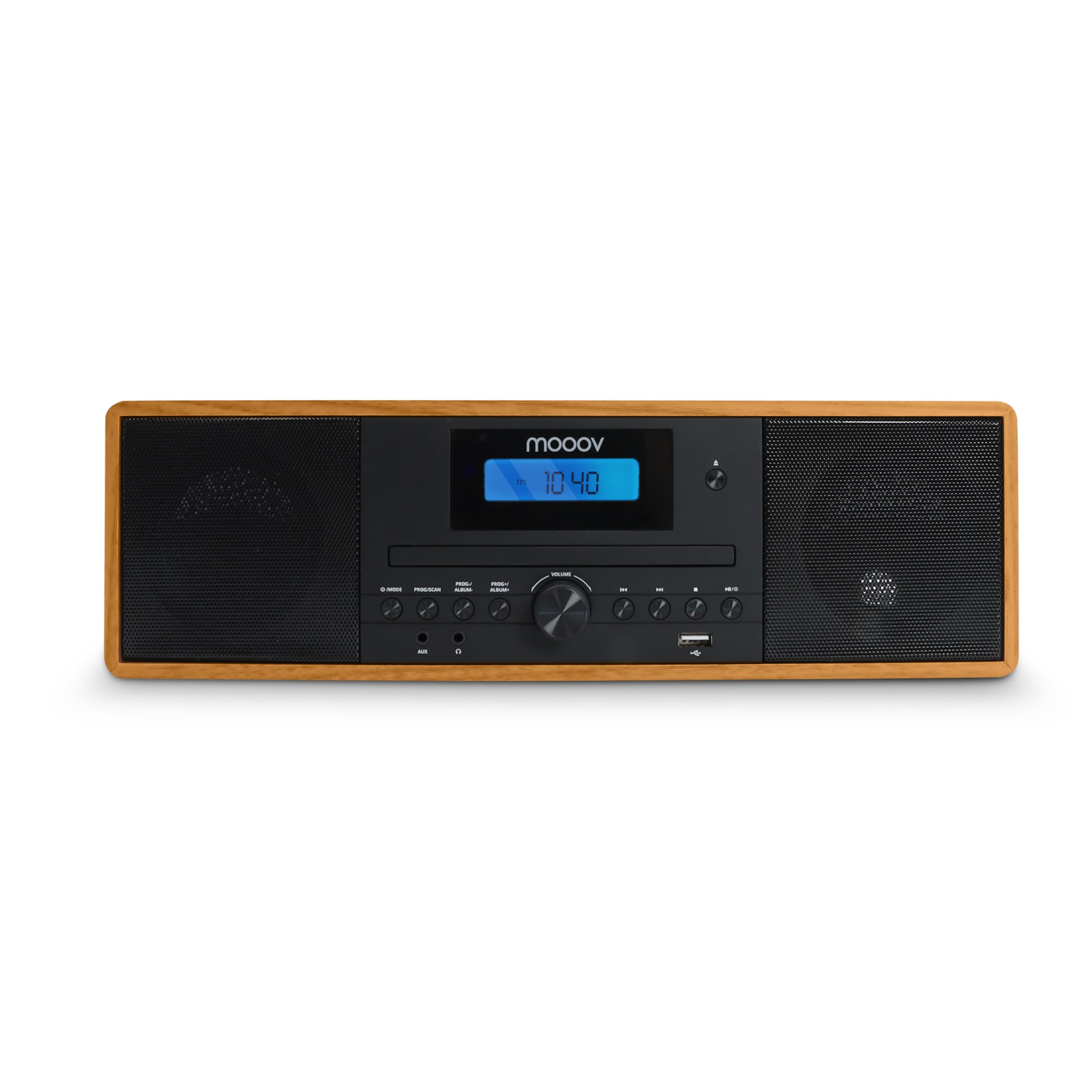 MOOOV Micro-Chaine HiFi Bluetooth sans Fil FM CD USB Télécommande Effet Bois Mini Chaîne Enceinte Vintage